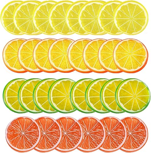 Yssreey 48 piezas de rodajas de limón falsas, decoración de pomelos artificiales, modelo de fruta de limón artificial, decoración de frutas de