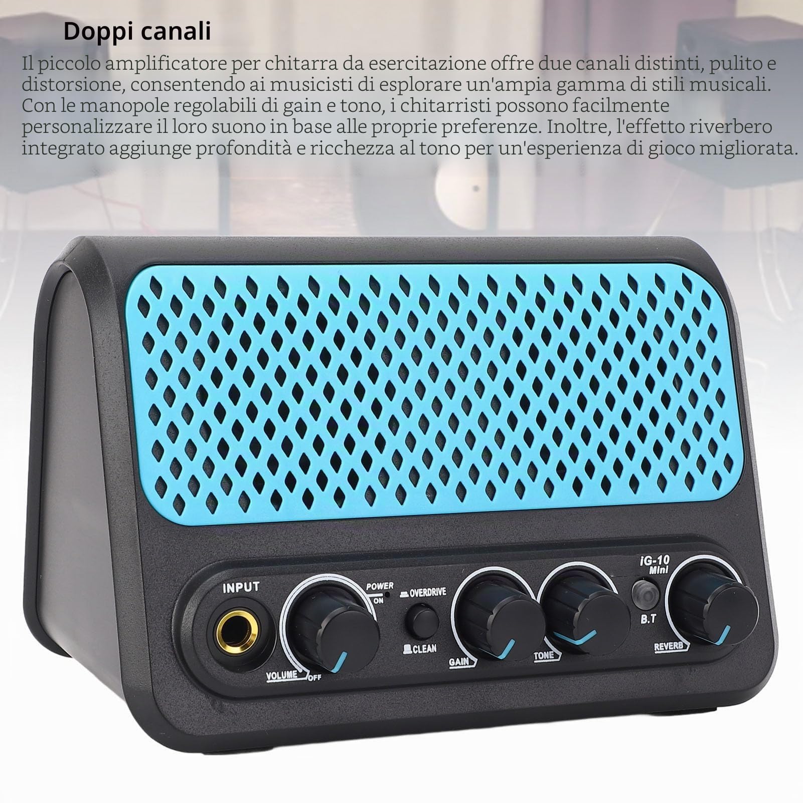 Amplificatore di Chitarra Elettrica Portatile 10W con Amplificatore di Chitarra Pulito, Mini Chitarra, Distorsione, Effetti Overdrivi e Riverberi, Amplificatore di Pratica Ricaricabile per la