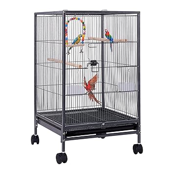 AngelLike 30-inch Bird Cage with Rolling Stand, Wrought Iron Parrot Cage for Cockatiel, Conure, Lovebird, Parakeets, Pet House with Bottom Tray Wire