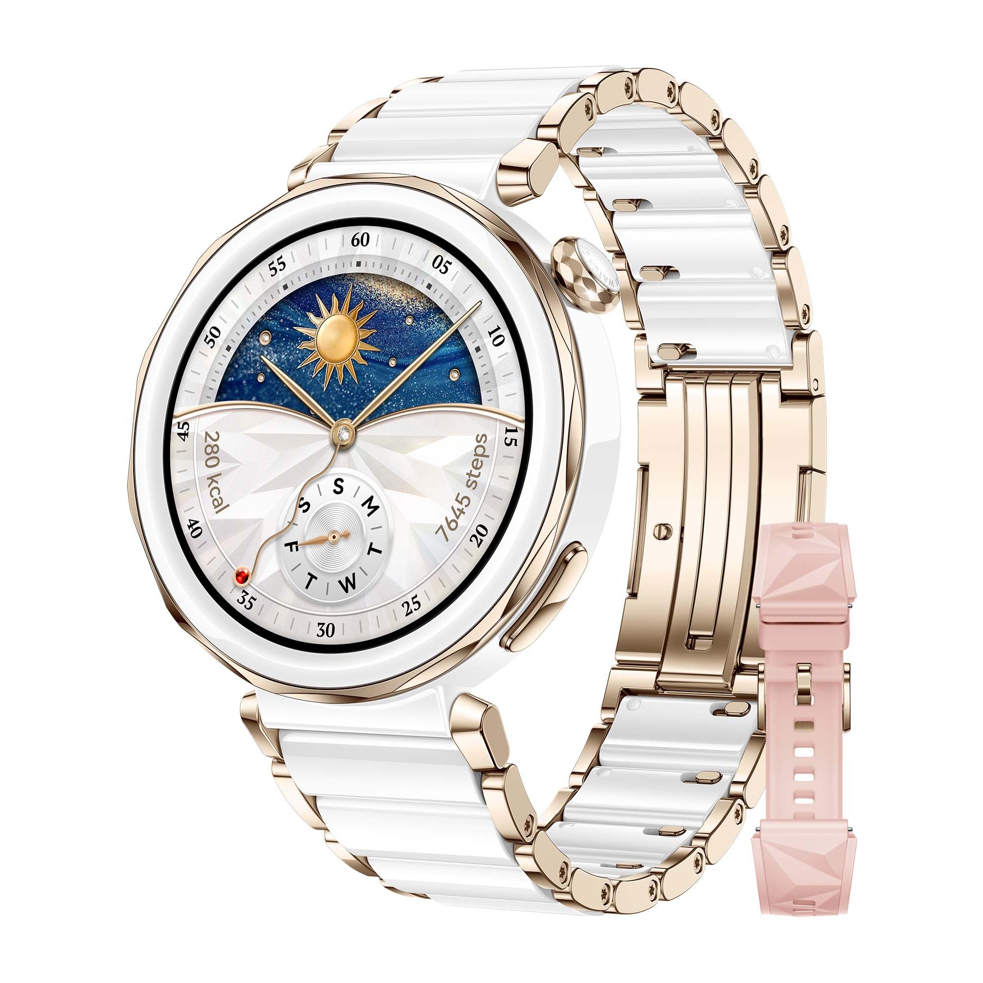 HUAWEI Watch GT 5 Pro 42mm Cerámica Blanca + Correa de Fluoroelastómero EasyFit 3 Rosa Cristal