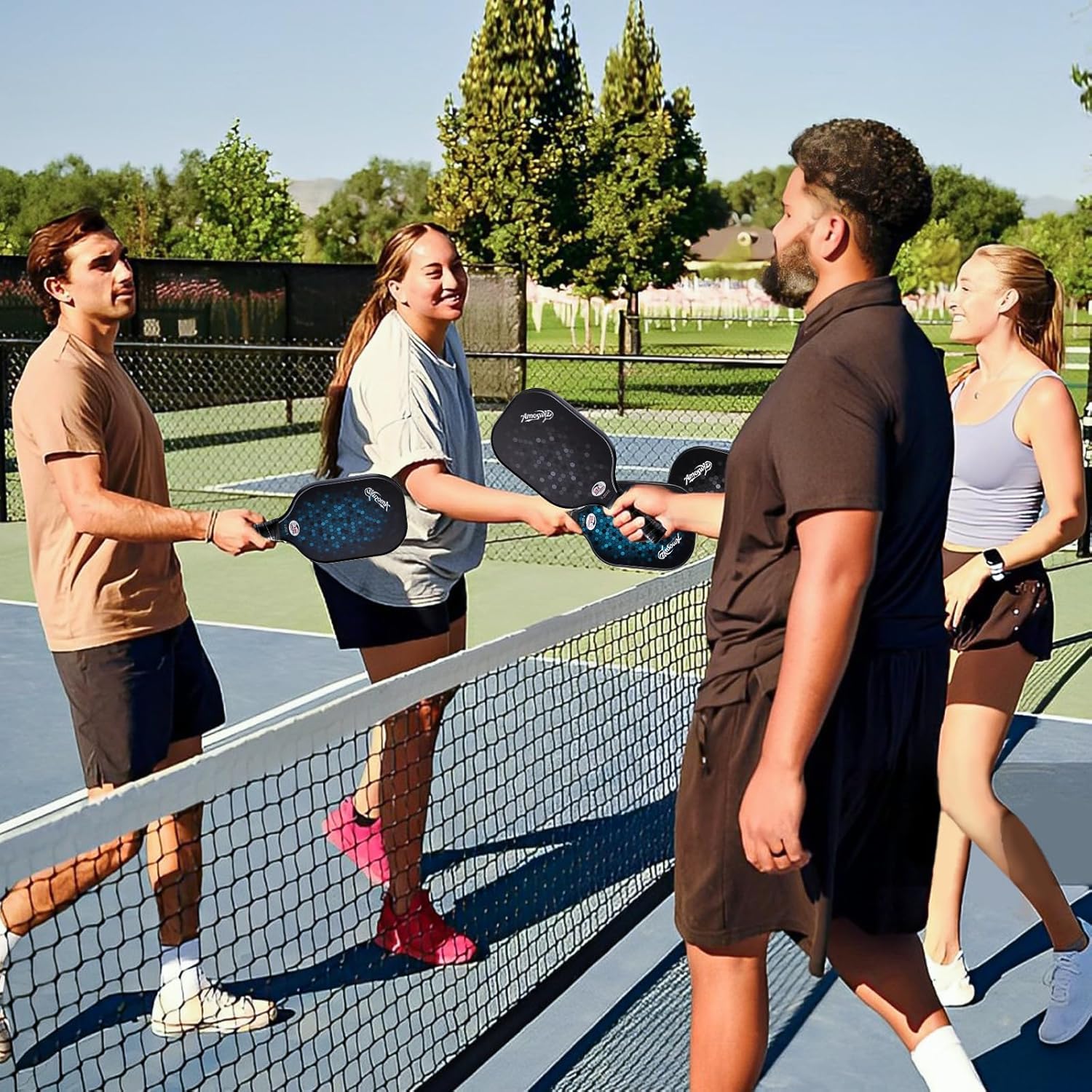 Set di 4 racchette da pickleball in fibra di vetro di alta qualità, per principianti, set di pickleball con 4 palline sottaceti, regalo per adulti e bambini