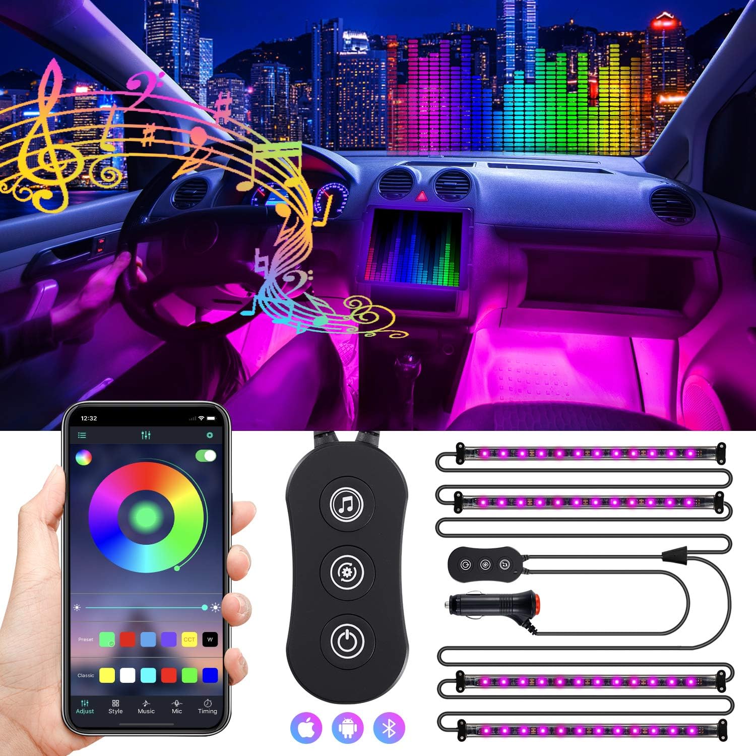 Interior Car Lights, Esky 4pcs 48 LEDs Strip Light Upgrade