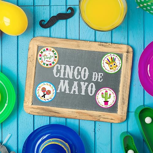 Miniatura 6 de Teling 500 calcomanías de Cinco de Mayo, Taco, Cactus Mexicano, Guitarra, Fiesta, Calcomanías de Fiesta para Fiesta Mexicana, Etiquetas circulares