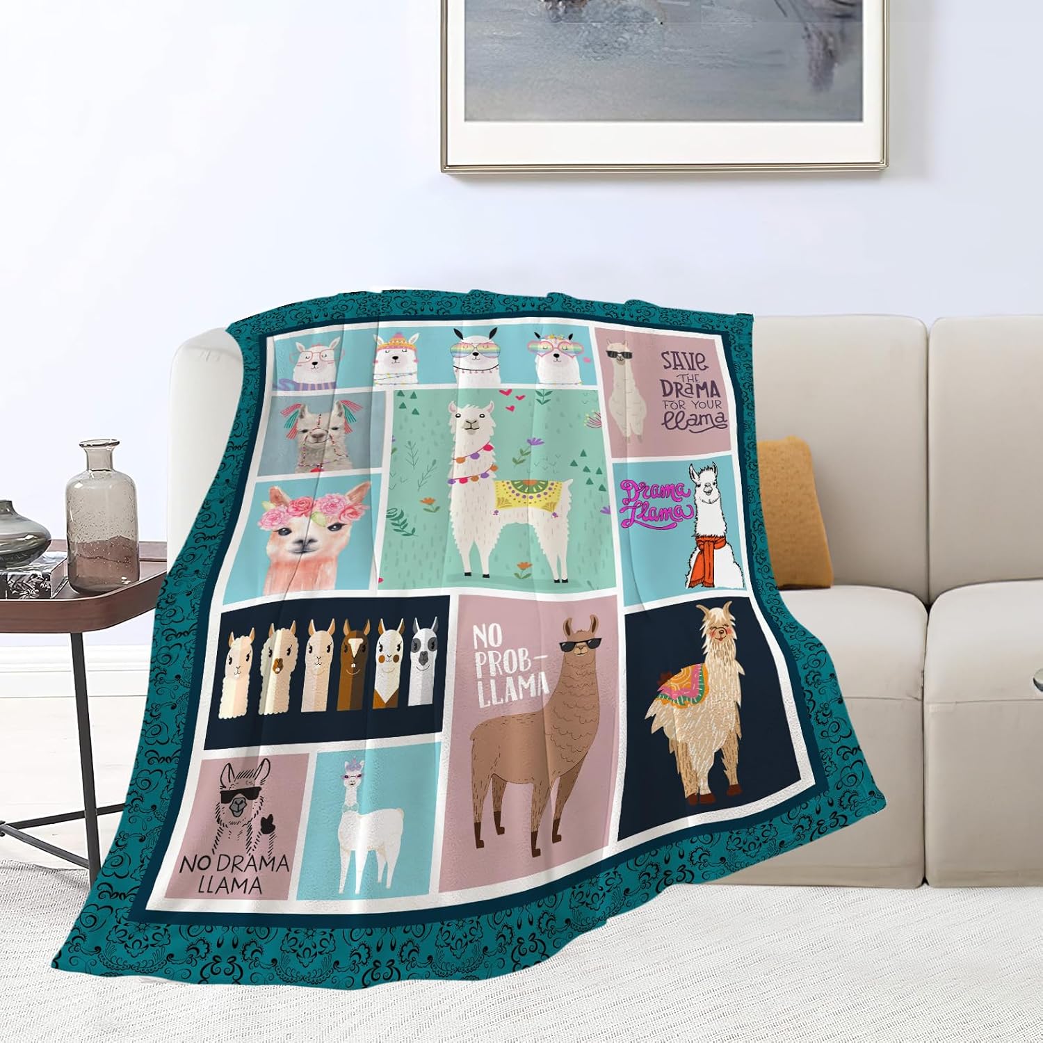Llama Blanket Soft Warm Cute Alpaca Flannel Fleece Throw