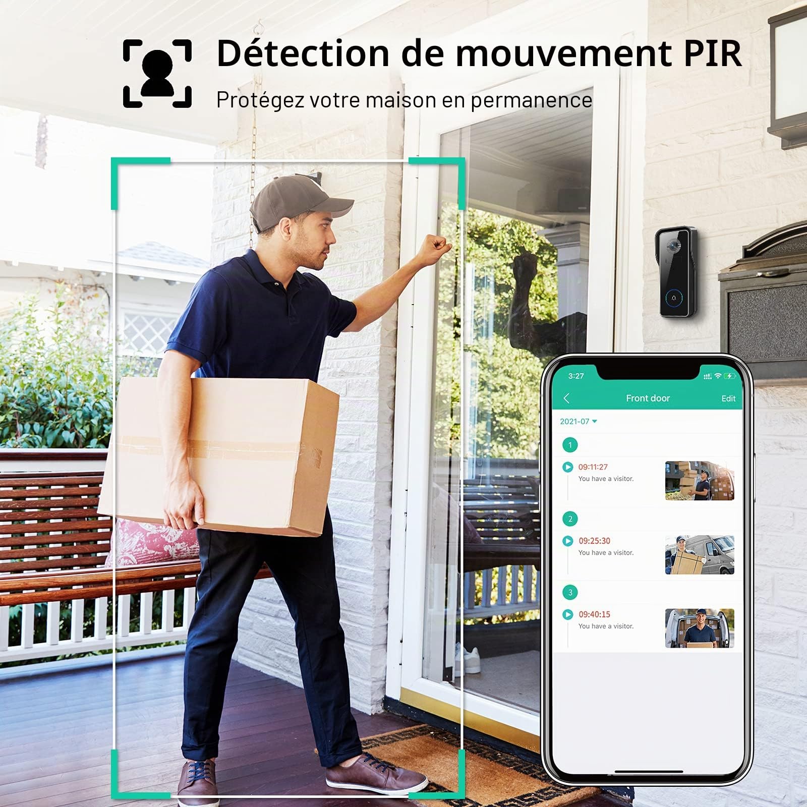 XTU Sonnette sans Fil avec Caméra, Sonnette Vidéo WiFi avec Caméra et Carillon, 2K HD, Détection Humaine PIR, Audio Bidirectionnel, Carte SD et Stockage dans Le Nuage,IP66 Étanche
