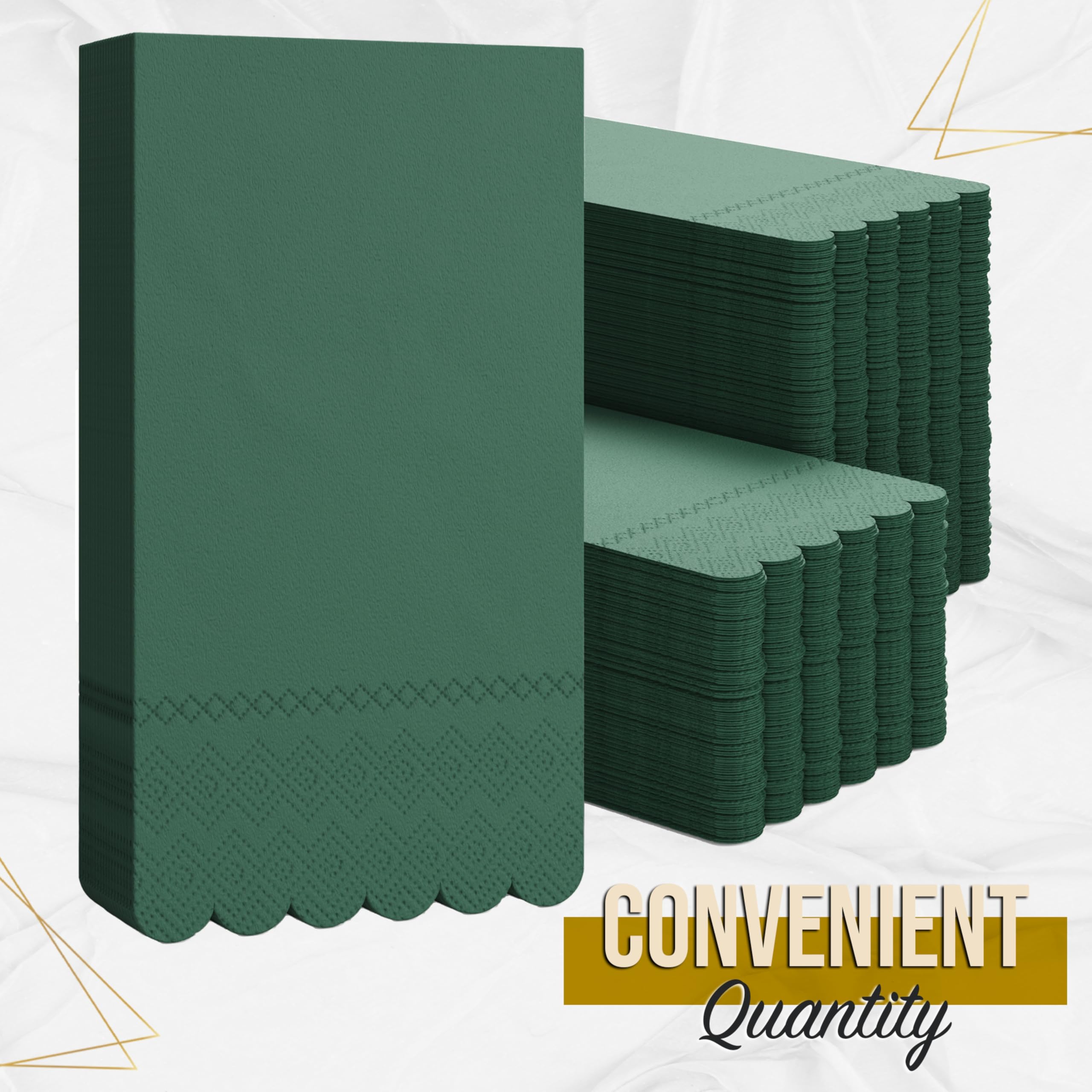 Party Solids Tovaglioli smerlati verde scuro monouso a 3 veli 100 pezzi | Tovaglioli di carta smerlati decorativi, asciugamani per ospiti, per bagno, cene, matrimoni e feste