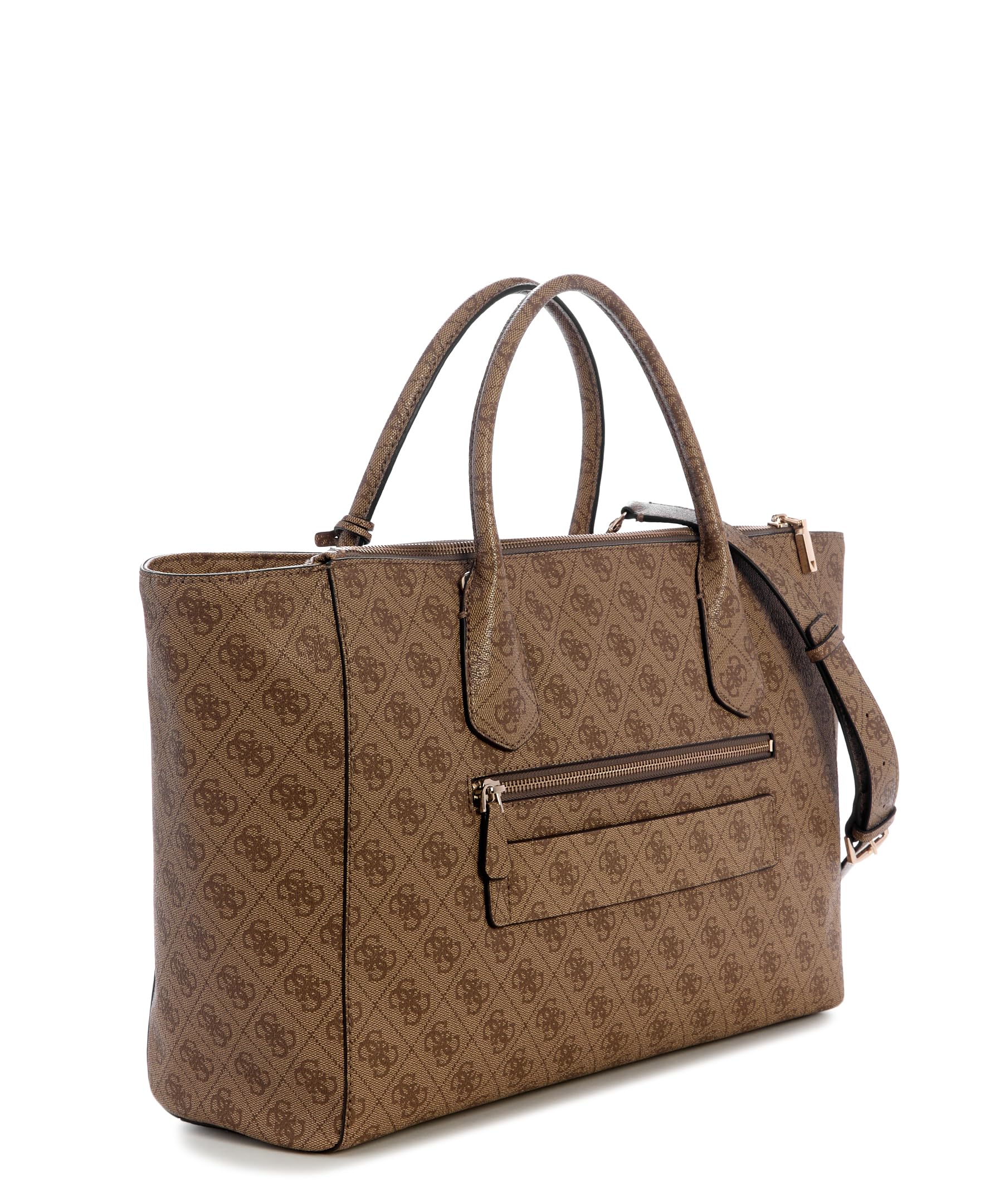 GUESS bolso de hombro maletín con compartimento para portátil Marissa Logo Tech Tote Latte Logo marrón claro