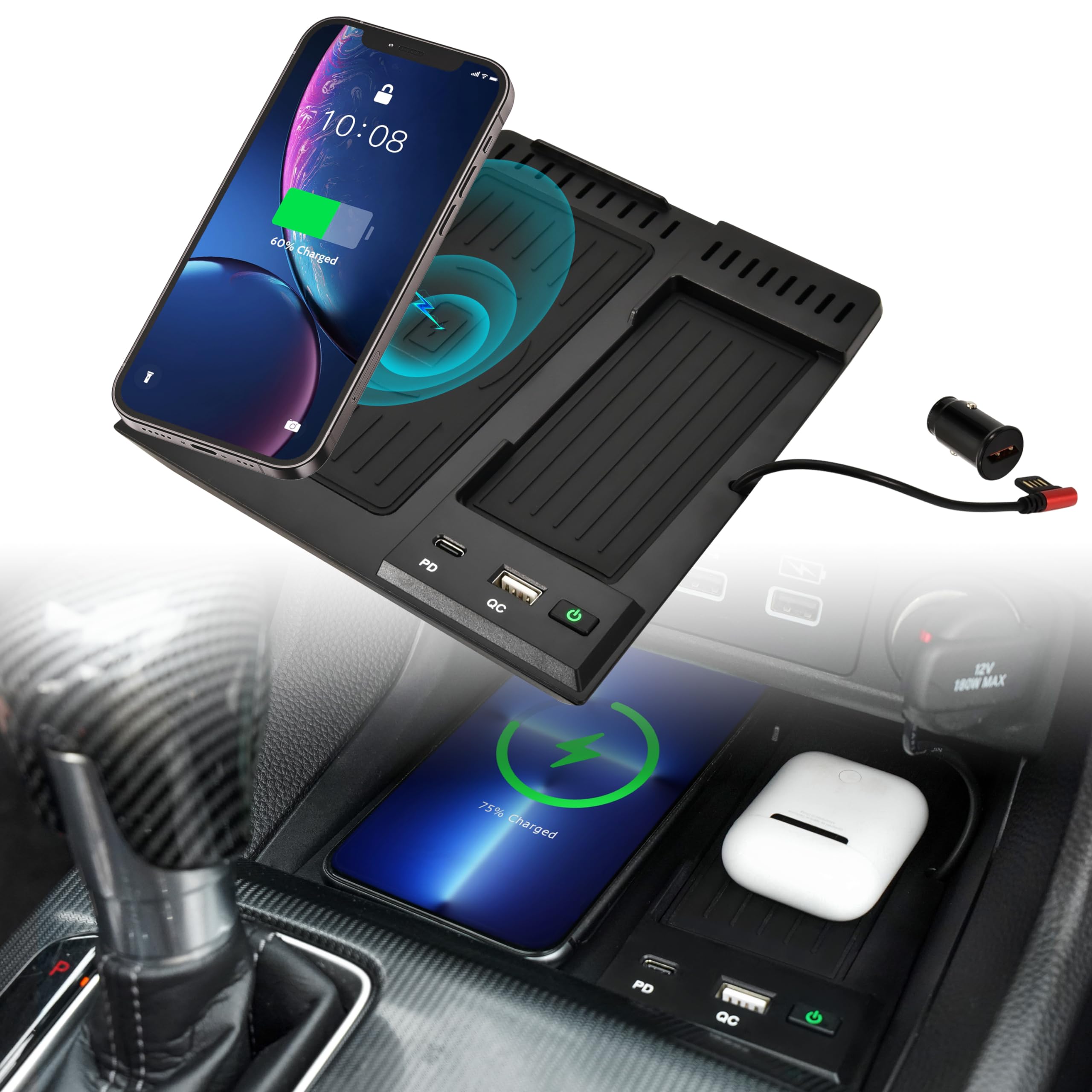 POKIAUTO Wireless Charger for 2022+ Honda Civic, 30W Fast Charging USB-A USB-C 15W Wireless Charger Panel with Anti-Slip Silicon Mat for Honda Civic 2022 2023 2024 Accessories