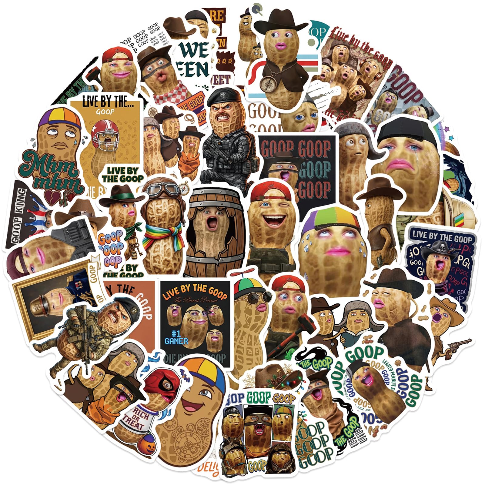 50pcs Funny Peanut Stickers,Funny Meme Sticker Waterproof for Laptop Water Bottles Scrapbook Skateboard Guitar Cartoon Peanut Deals Amusing Stickers for Kids Teens and Adults