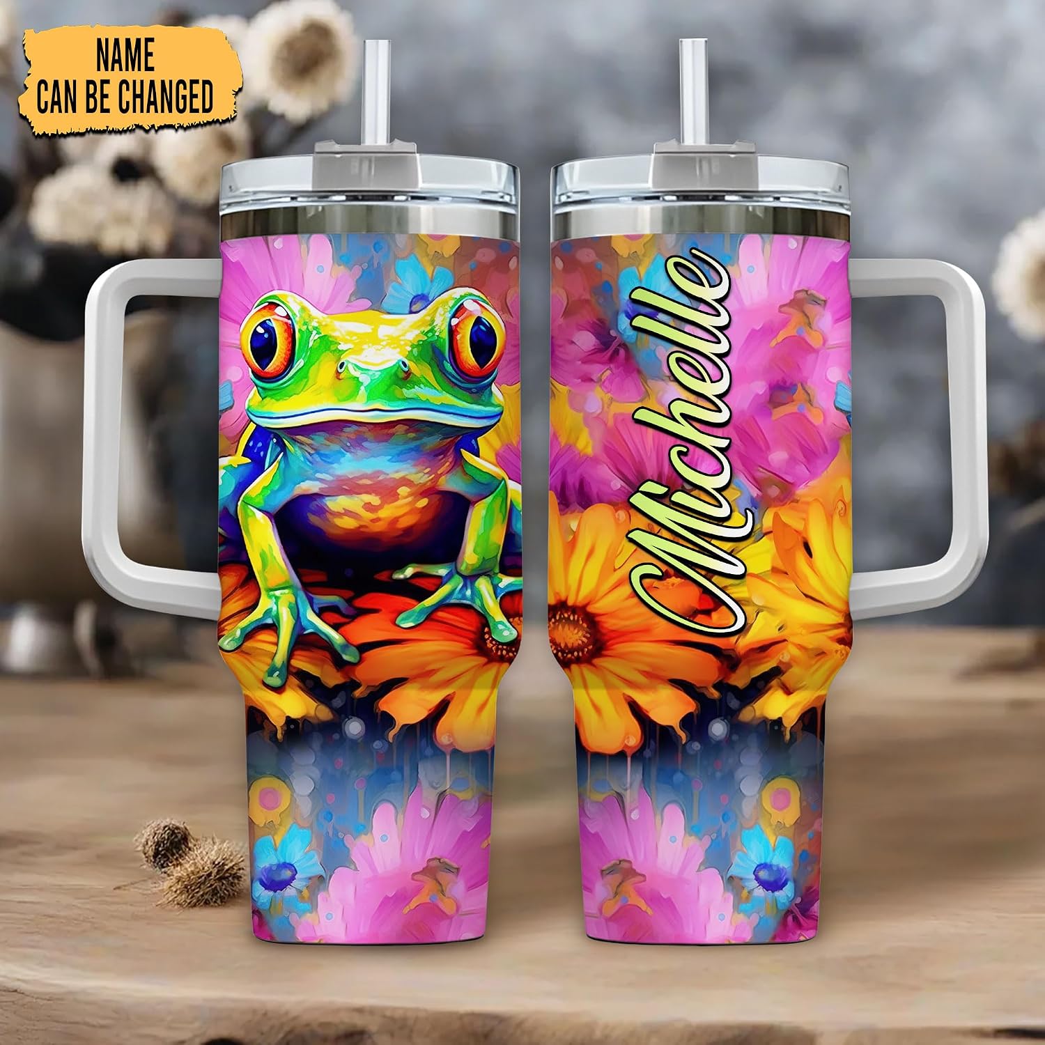 Hyturtle Personalized Gifts For Frog Lover Tumbler 40oz with Handle and Straw - Stainless Steel Travel Coffee Cup With Lid - Cute Animal Lover Gifts For Women, Girl, Kids On Birthday Christmas