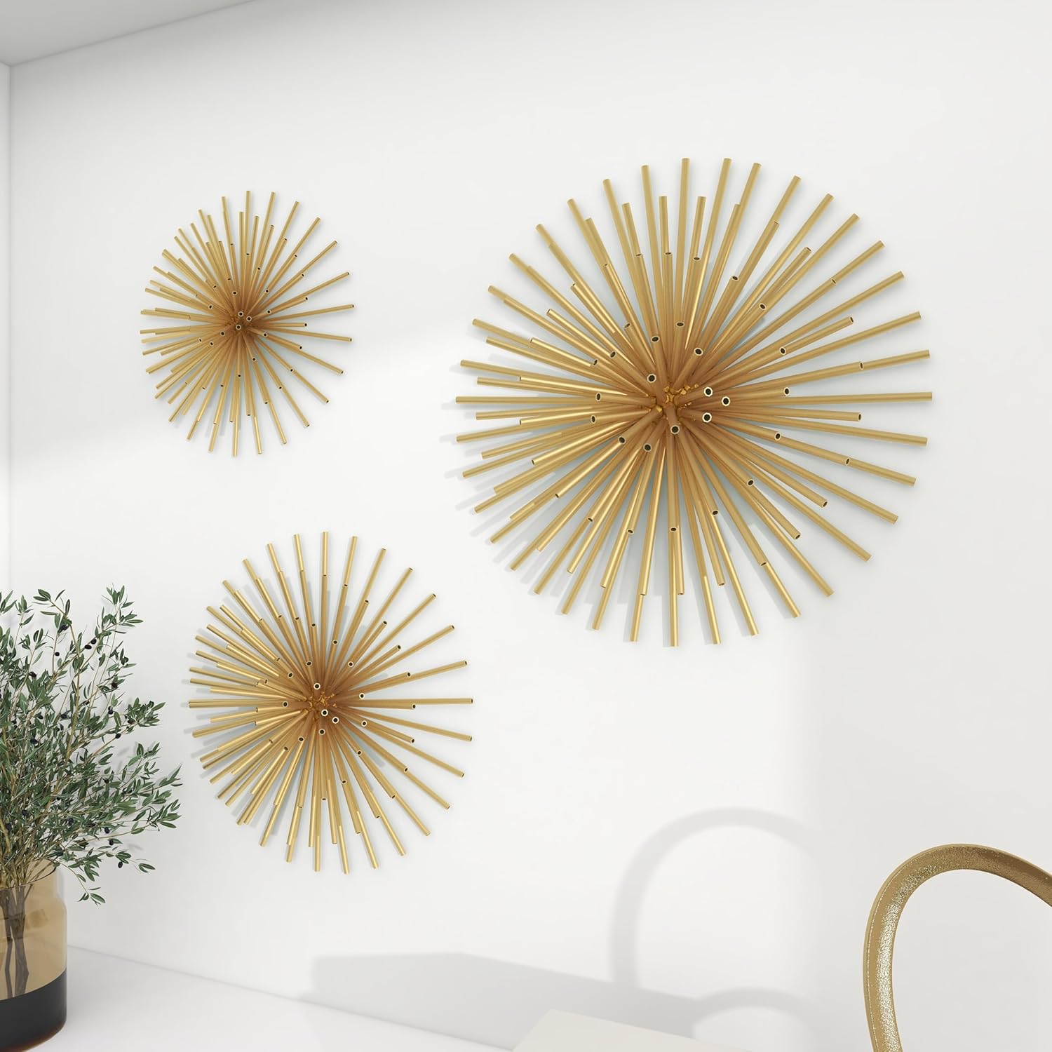 Golden Radiance Metal Starburst Wall Sculptures, Set of 3