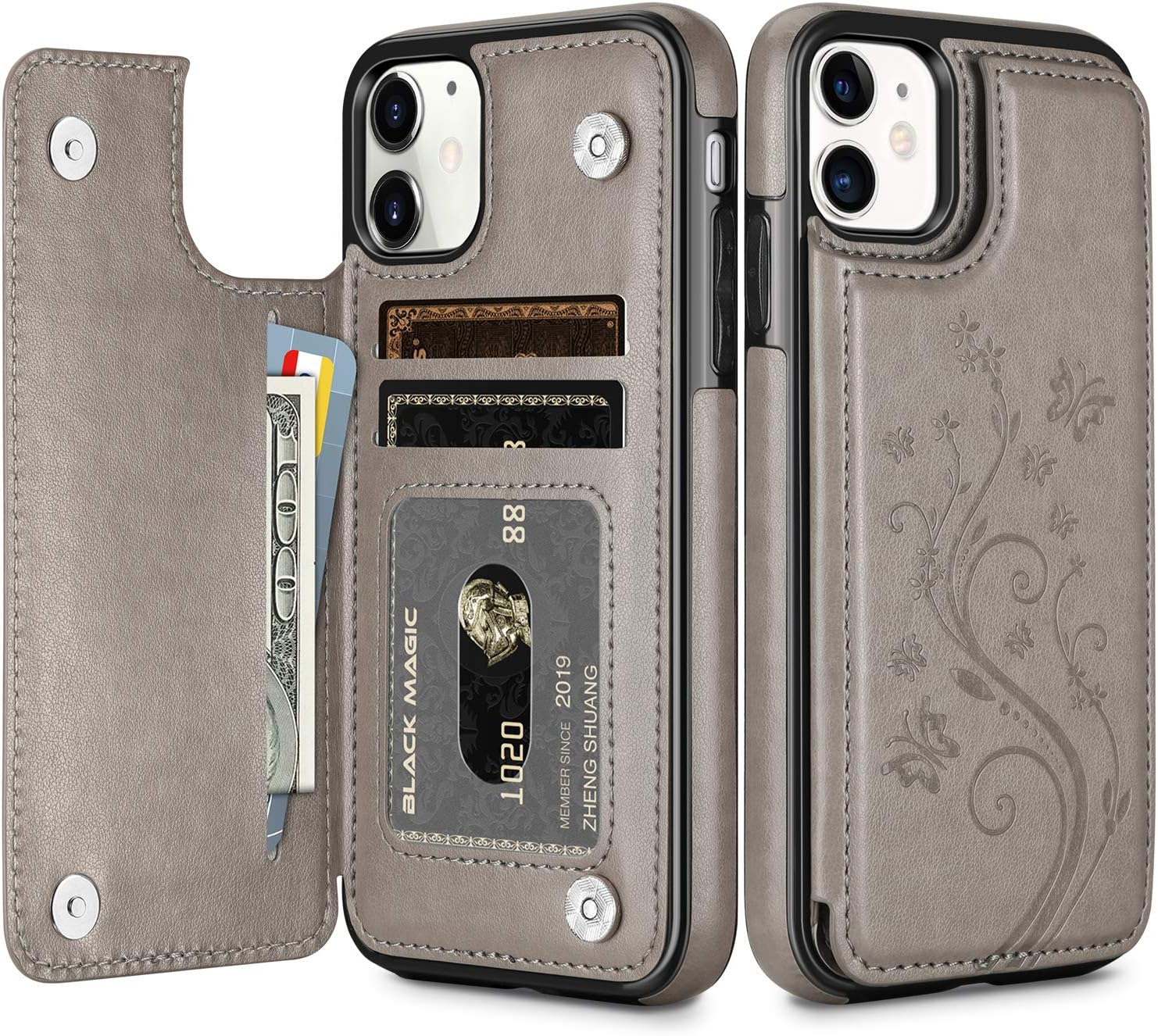 HianDier Wallet Case for iPhone 11 6.1-inch Slim Protective Case with Credit Card Slot Holder Flip Folio Soft PU Leather Magnetic Closure Cover for 2019 iPhone 11 iPhone XI, Gray