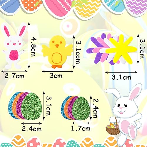 Miniatura 2 de JULBEAR 300 calcomanías de espuma de Pascua, calcomanías de primavera, coloridas calcomanías decorativas a granel de huevos de conejito de pollo