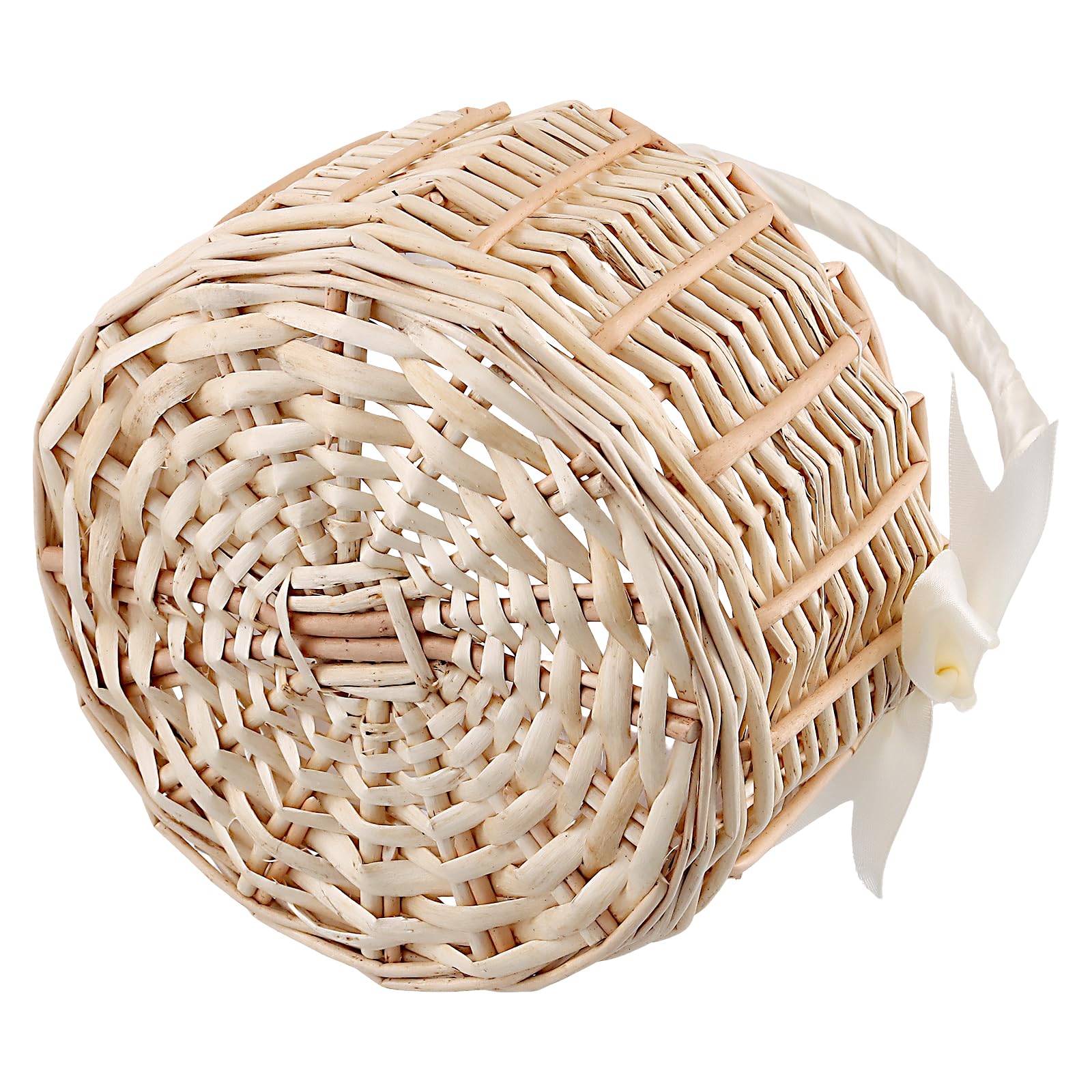 FUNSUEI 2 Stück Blumenkorb Hochzeit mit Schleife, 15 x 19 cm Blumenkörbe Blumenmädchen Korb, Klein Rattan Geflochtener Blumenkorb mit Henkel für Deko, Hochzeit