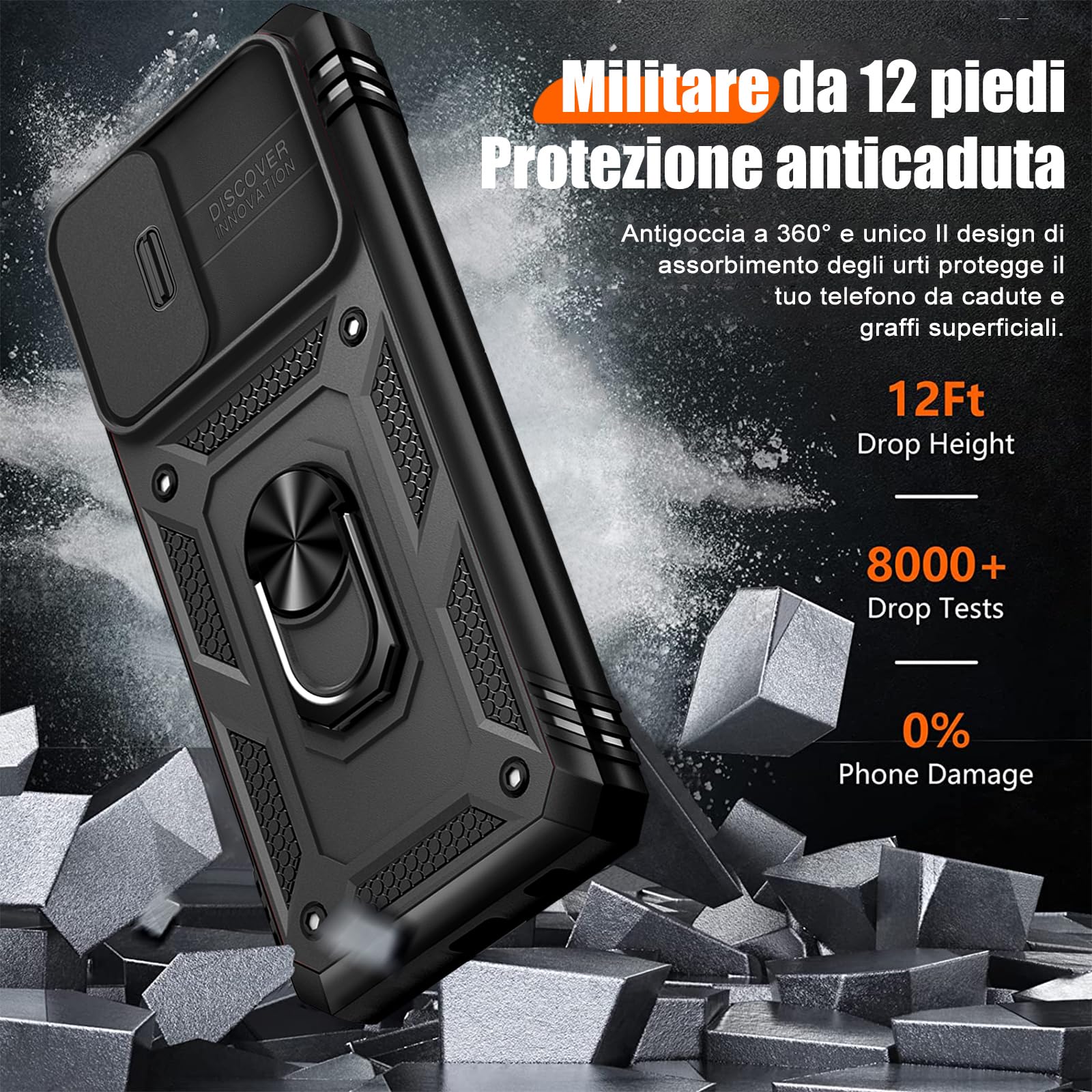 Giyer Cover per Samsung Galaxy S26 Custodia con Vetro Temperato, Antiurto Grado Militare 360° Anello Supporto Armor Bumper Case, Antiurto per Samsung S26 5G Cover (Noir)