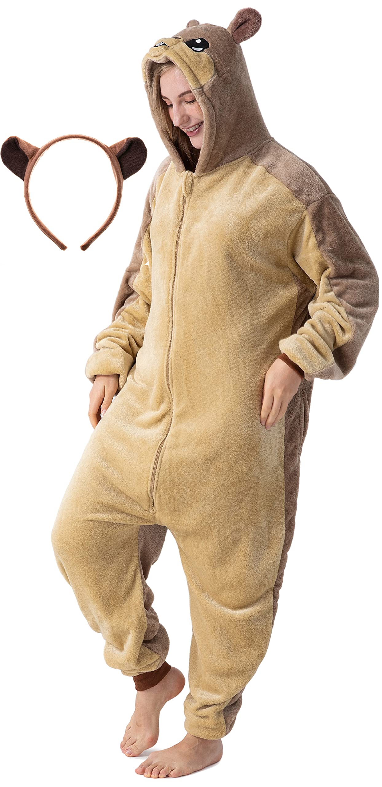 Fluffy Groundhog costume for adults with headband | Carnival costume Onesie for women, men