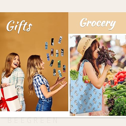 Miniatura 4 de BeeGreen Paquete de 12 bolsas de compras reutilizables con elástico de 50 libras con bolsa de cremallera de poliéster, plegable, lavable, XL,