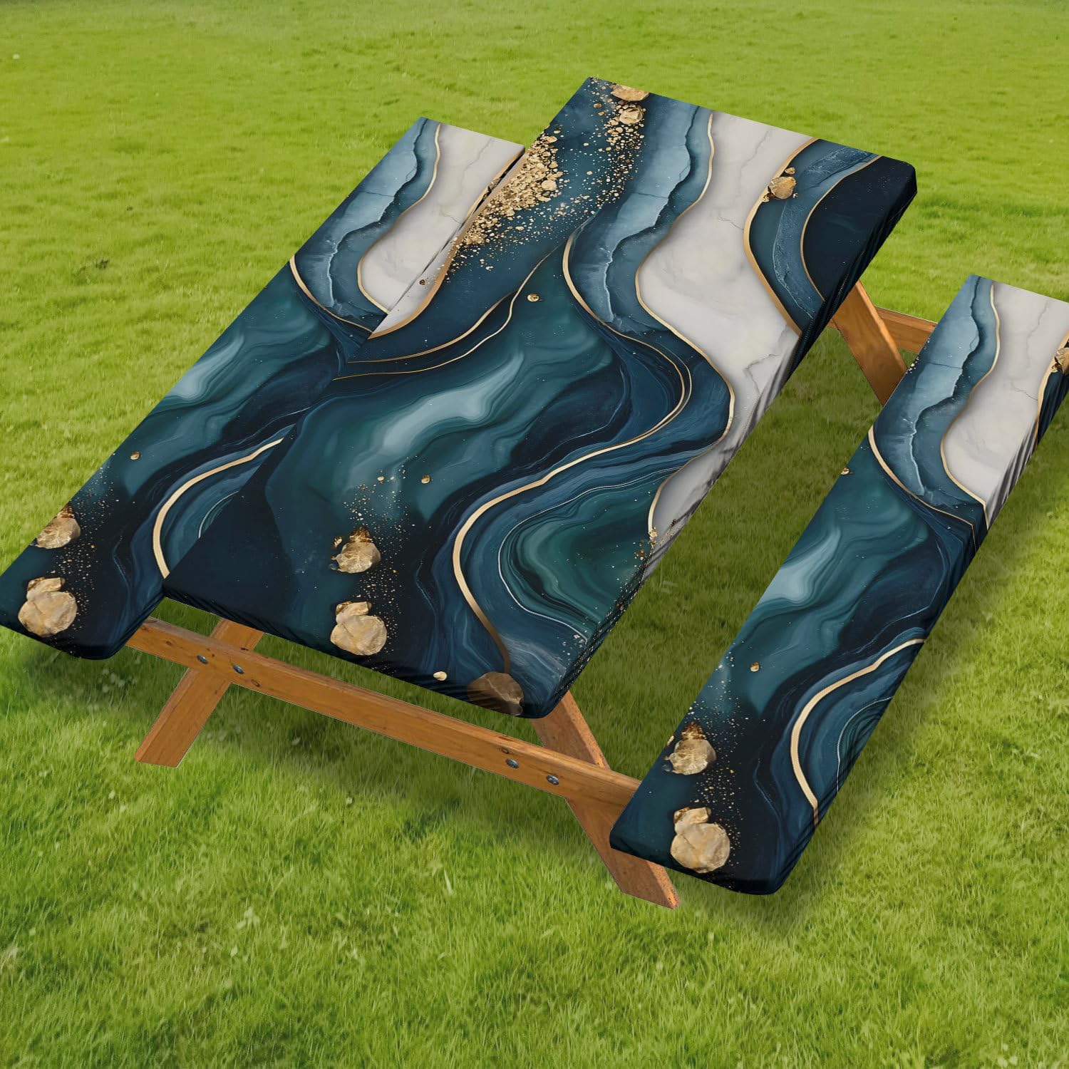Housse table pique nique élastique 4FT effet marbre pour sublimer vos déjeuners dans le jardin