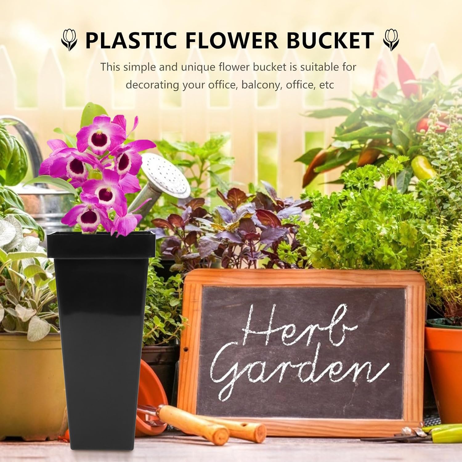 PRETYZOOM Plastic Flower Bucket for Florists and Home Display Black