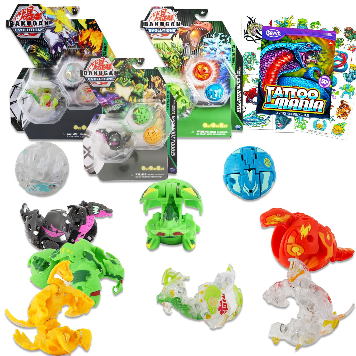 Bakugan Ultra Starter Pack - 42 Pc Bundle with 9 Bakugan Battle Balls, 18 BakuCores, 9 Character Cards, 3 Gate Cards & Temporary Tattoos