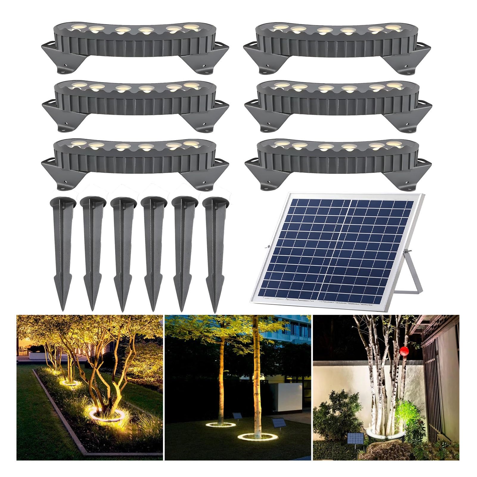 Lampe solaire annulaire pour éclairage d'arbre extérieur et jardin