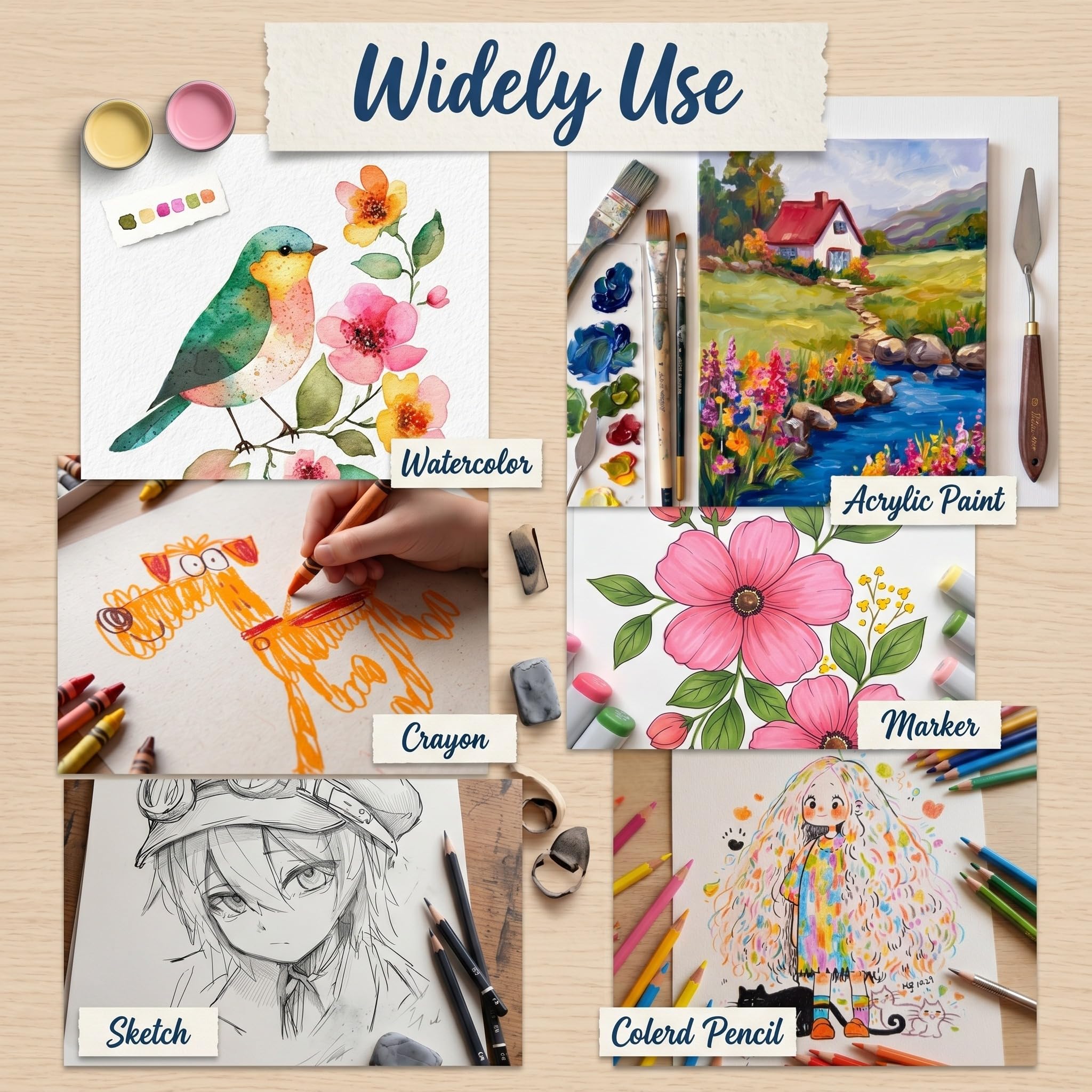 TaoBary Lot de 300 feuilles de papier aquarelle blanc pressé à froid - 50 kg - 230 g/m² - Pour croquis, peinture à l'aquarelle - Artistes débutants, adultes - Dessin artisanal (30,5 x 45,7 cm, 230 g