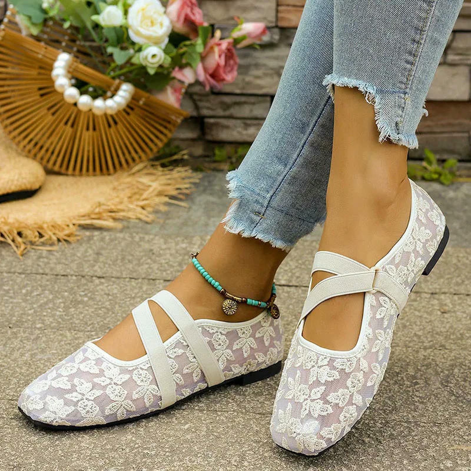 Ballerine Donna,Scarpe Mary Jane Ballerine Mary Jane da Donna in Pizzo E Rete, Traspiranti