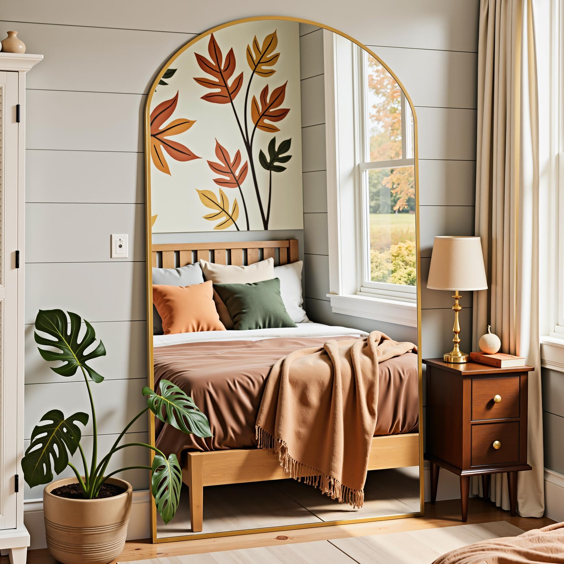 Furnbar Full Length Mirror, 72"x44" Arched Full Body Mirror, Oversized Floor Mirrors, Leaning Free Standing Mirrors, Hanging Mounted Large Mirrors for