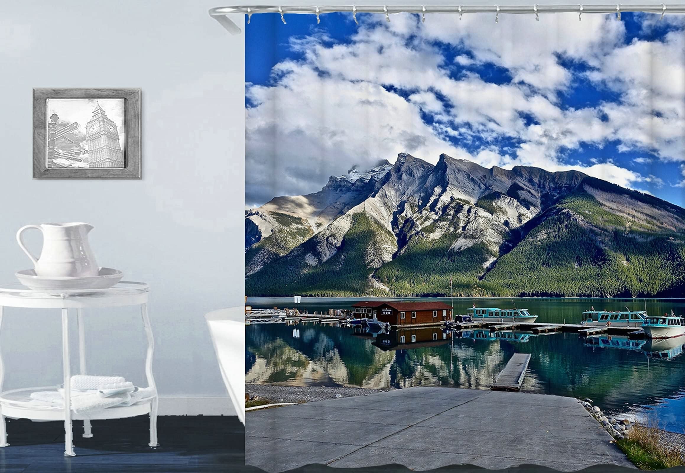 Gualiy Cortina de ducha impermeable con patas de garra azul y verde, 180 x 200 cm