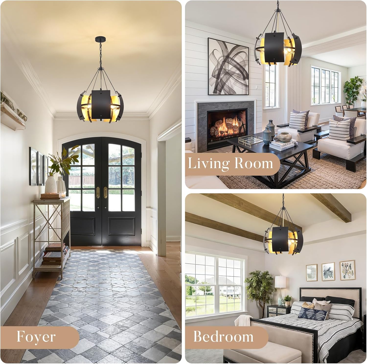 19.1" Black and Gold Chandeliers for Dining Room，5-Light Modern Industrial Light Fixture,Adjustable Hanging Drum Chandelier for Kitchen Island Hallway Entryway Foyer