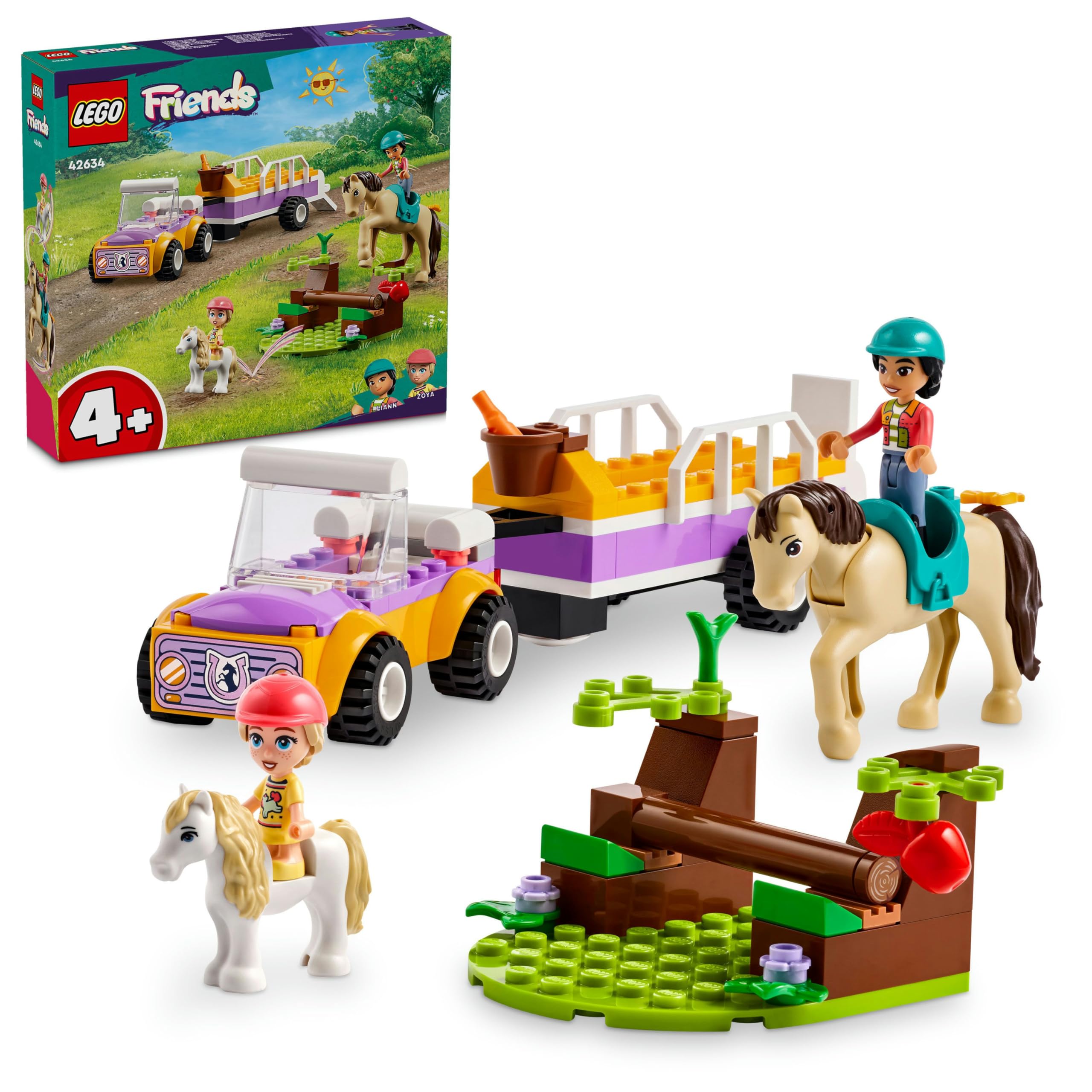 LEGO Friends At ve Midilli Römorku 42634-4 Yaş ve Üzeri Çocuklar için Liann ve Zoya Minifigürü İçeren Yaratıcı Oyuncak Yapım Seti (105 Parça)