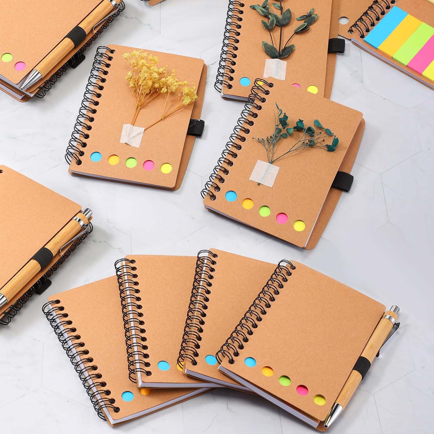 Chuangdi 10 Sets Teacher Appreciation Gifts Bulk, Inspirational Kraft Spiral Notebooks with Sticky Notes and Bamboo Pens, Motivational Team Gift for Administrative Professionals Day, Office Employee