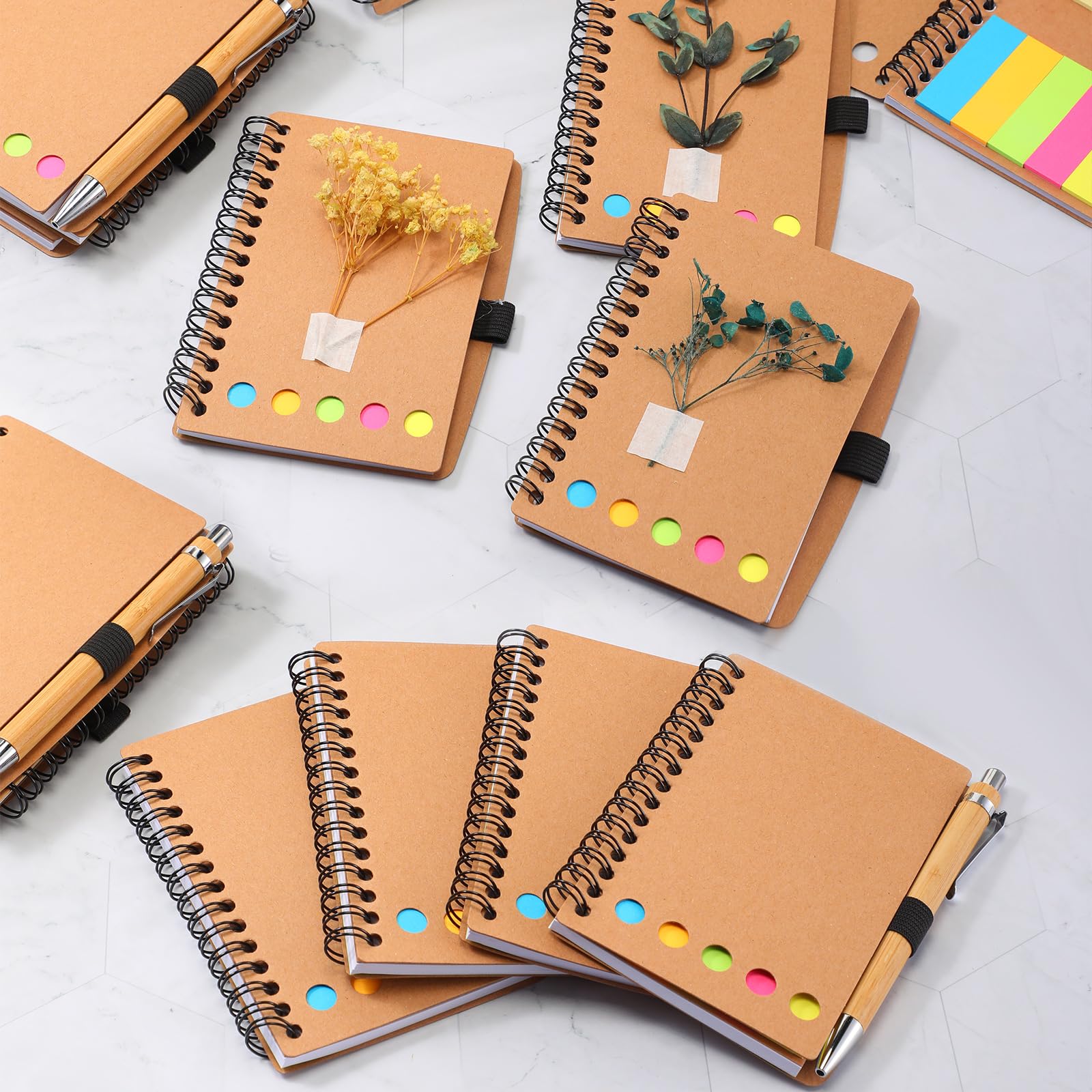 Chuangdi 10 Sets Dankeschön-Geschenke, Kraft-Notizbuch mit Haftnotizen und Bambus-Stift für den Schulanfang, Spiralnotizbuch mit Stiften für Mitarbeiter, Lehrer, Studenten, Kollegen, Freiwillige
