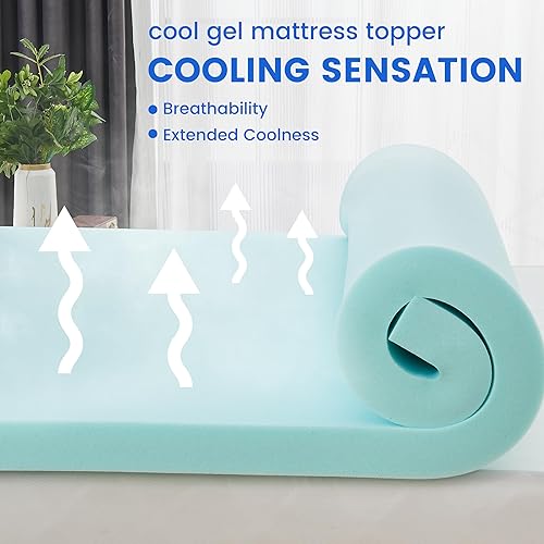 Miniatura 10 de Simple&Opulence Cubrecolchón de espuma viscoelástica de 2 pulgadas, con infusión de gel refrescante para aliviar el dolor de espalda, ventilado y