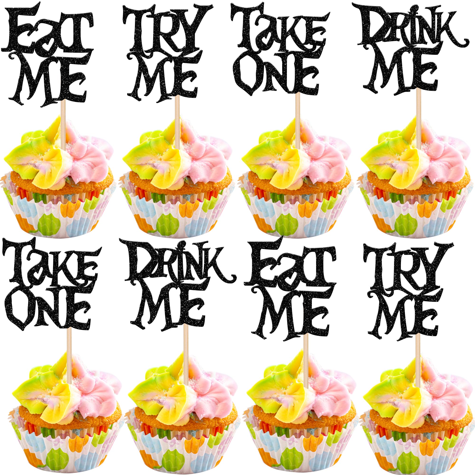 36 Alice Im Wunderland Cupcake-Topper „Eat Me“ – Glitzer, Rose Gold – Für Babyparty & Kindergeburtstag 36 Alice Im Wunderland Cupcake-Topper „Eat Me“ – Glitzer, Rose Gold – Für Babyparty & Kindergeburtstag