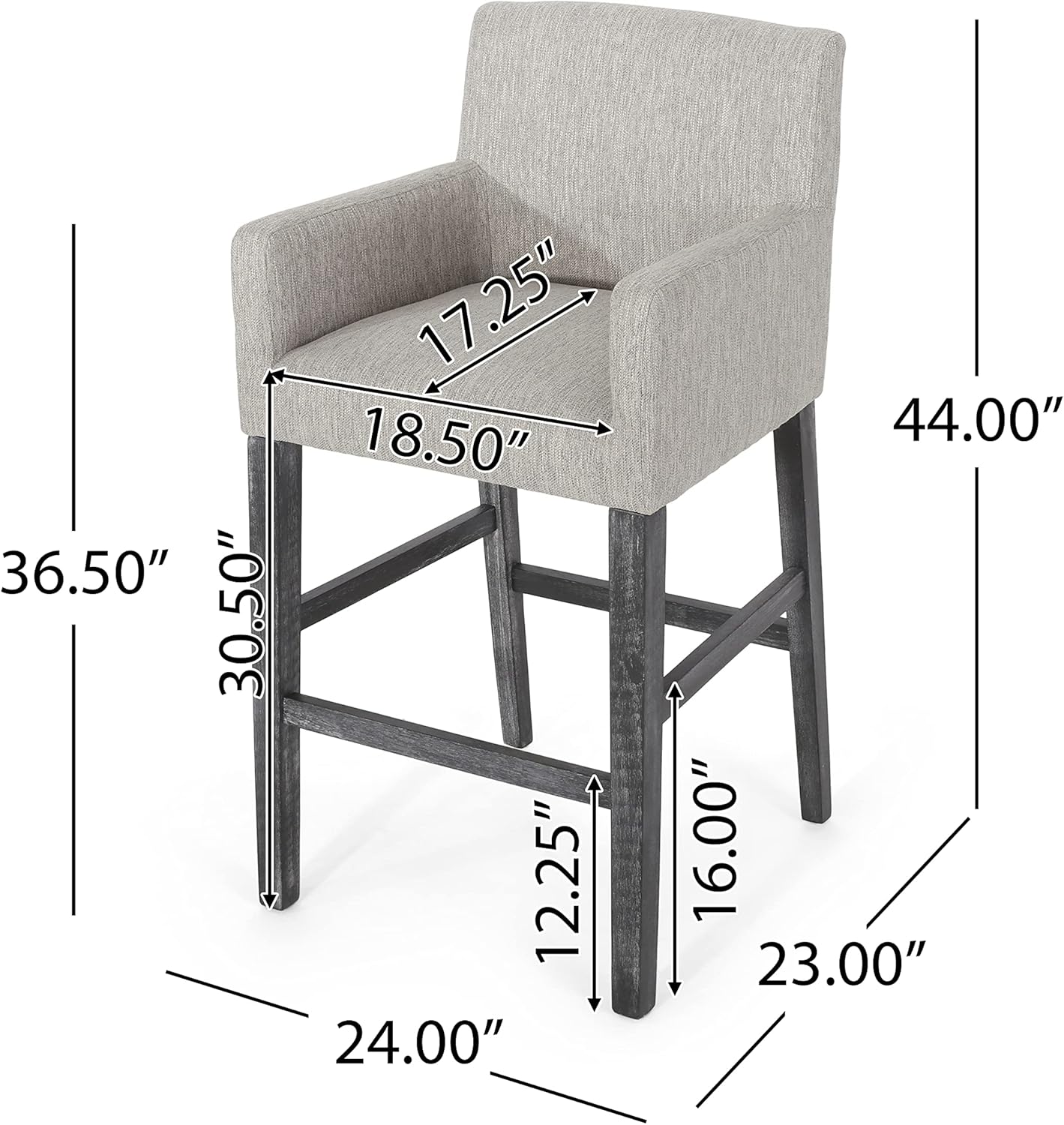 Merax 30.5" Fabric Upholstered Solid Wood Counter Stools with Backrest and Armrests,Set of 2,Classic Barstools