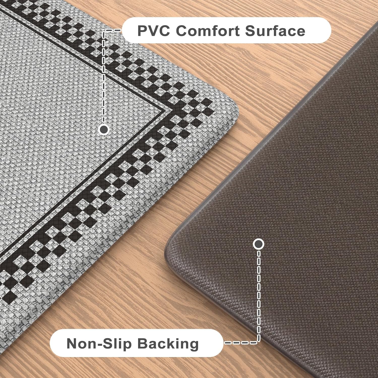 Kitchen Floor Mats Cushioned Anti Fatigue,Kitchen Mats for Floor 2 Piece,Memory Foam Kitchen Rugs Non Slip,Farmhouse Kitchen Rugs for Laundry Bathroom Sink,Grey