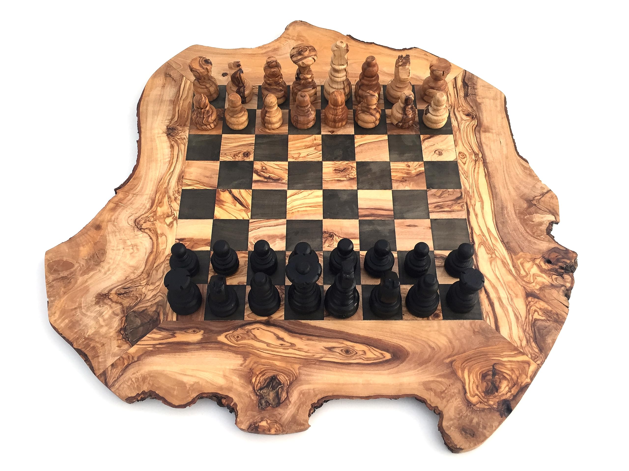 Rustic Chess Board Choice of Sizes S/M/L/XL Includes 32 Chess Pieces Chess Set Handmade Olive Wood Gift Idea (XL)