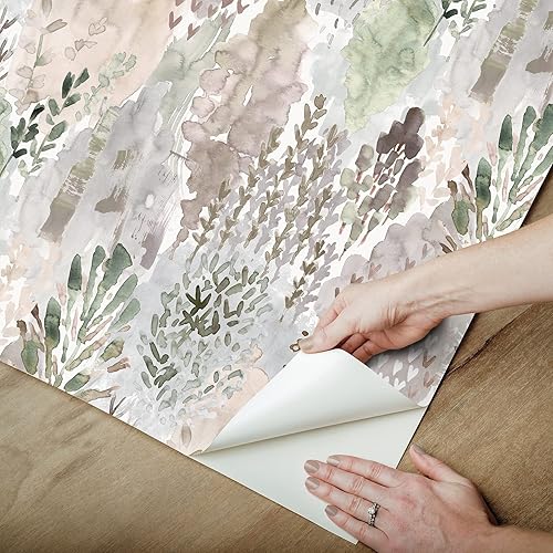 Miniatura 6 de RoomMates RMK12331PLW - Papel tapiz de mosaico de árbol de acuarela gris pardo, color beige y gris