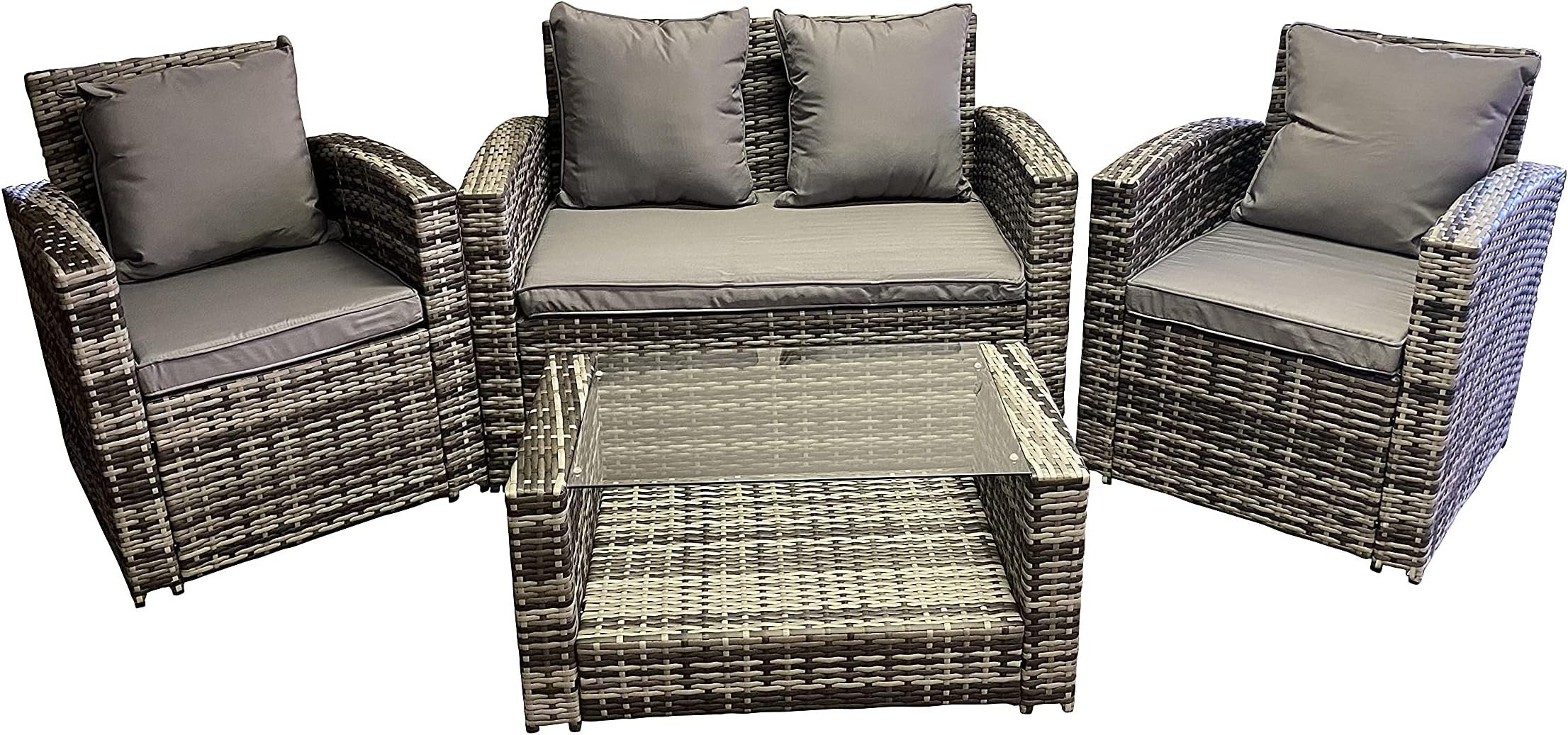 Outdoor LivingGrey Rattan Garden Furniture Patio 4 Seat Lounge Sofa & Coffee Table Patio Set