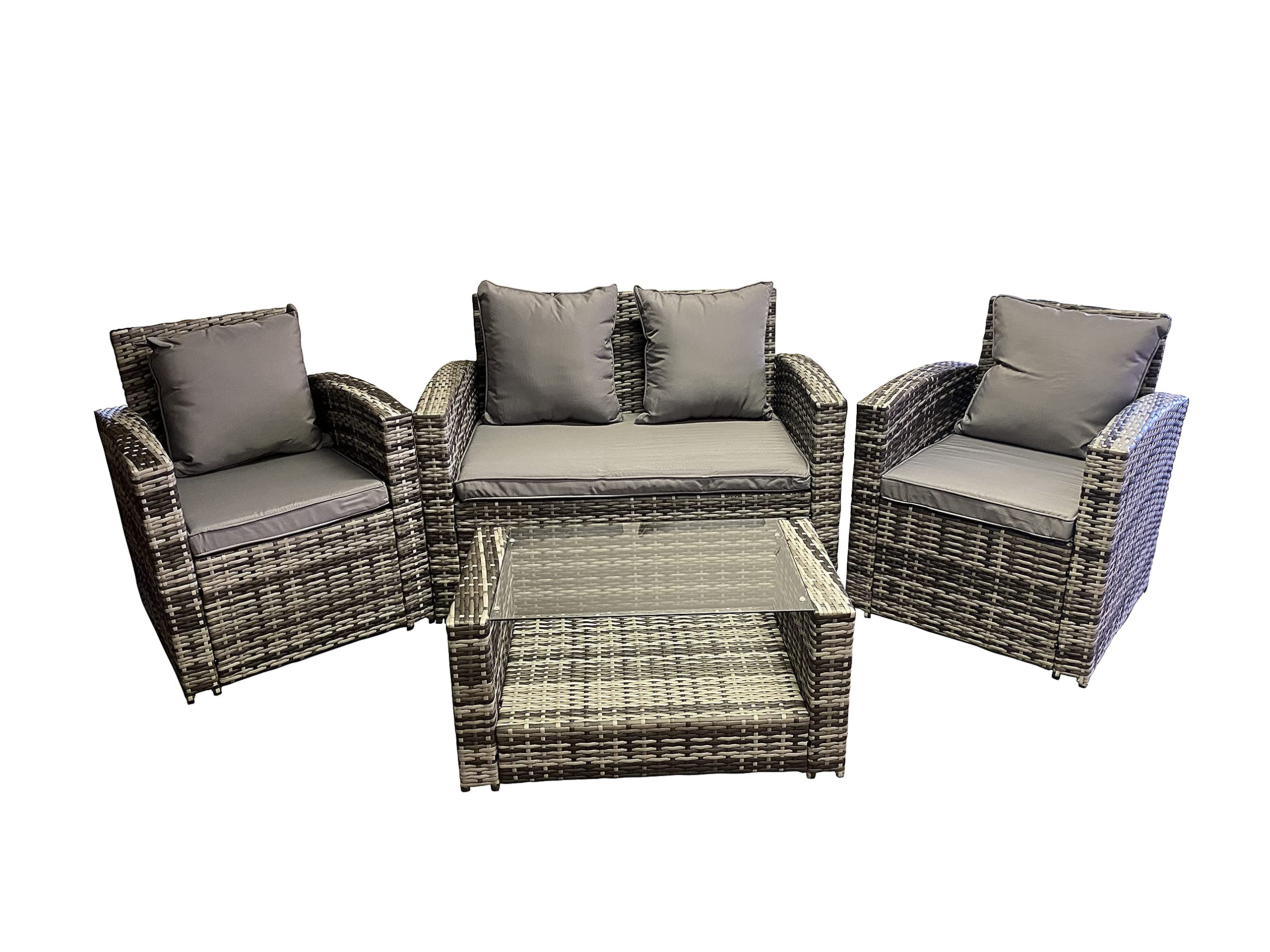 Outdoor LivingGrey Rattan Garden Furniture Patio 4 Seat Lounge Sofa & Coffee Table Patio Set