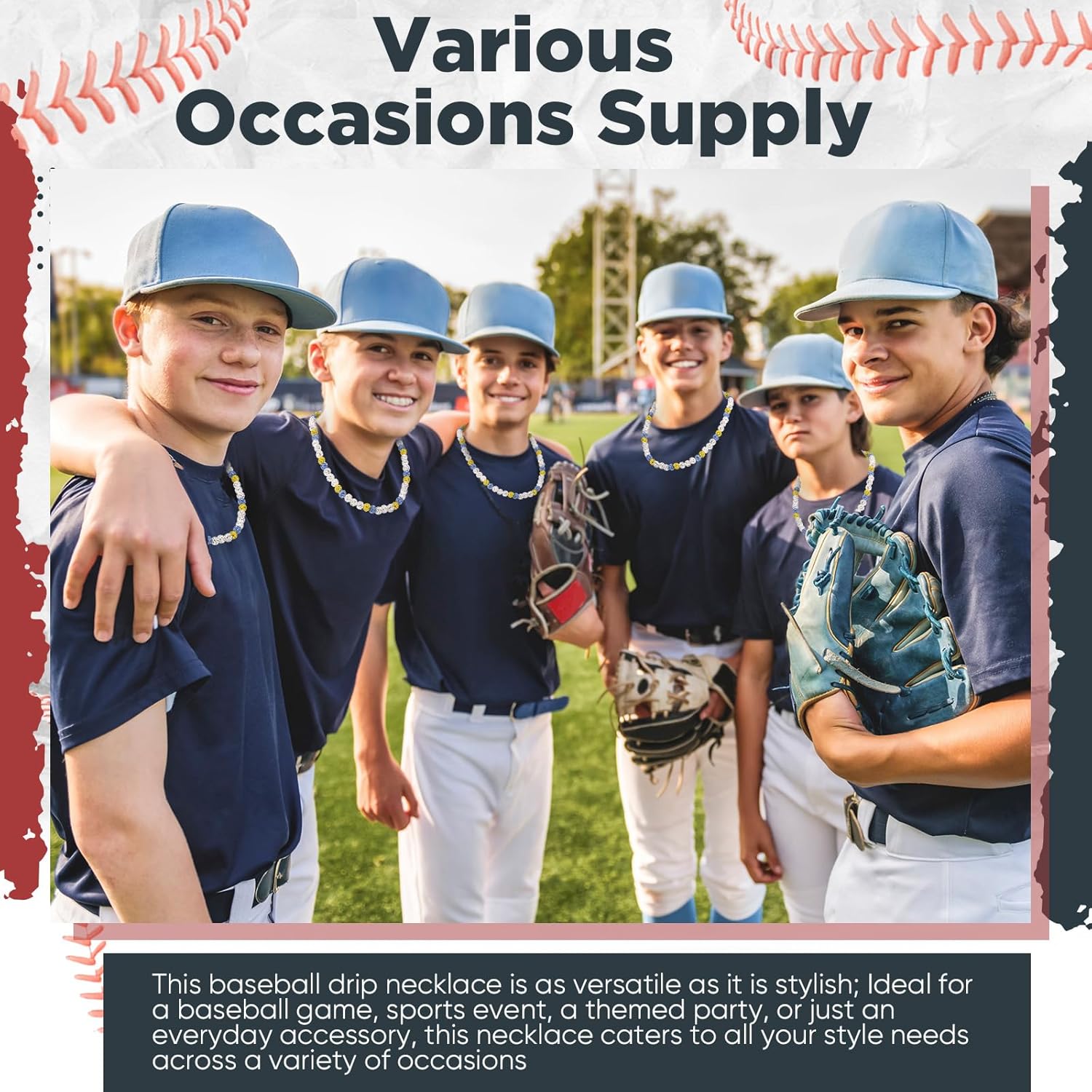 Landical 12 Pcs Bling Baseball Necklace Ice Beaded Baseball Necklace Cool Gifts Bulk for Team Players Lovers Fans - Image 6