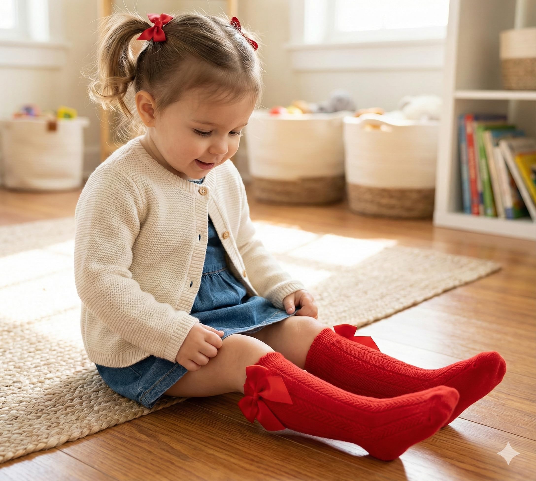 HUNTSMANS ERA Cotton Baby Girl Knee High Bow Princess Socks, Soft and Breathable (Pack of 4) (IN, Age, 12 Months, 24 Months, MULTICOLOR-A) 1