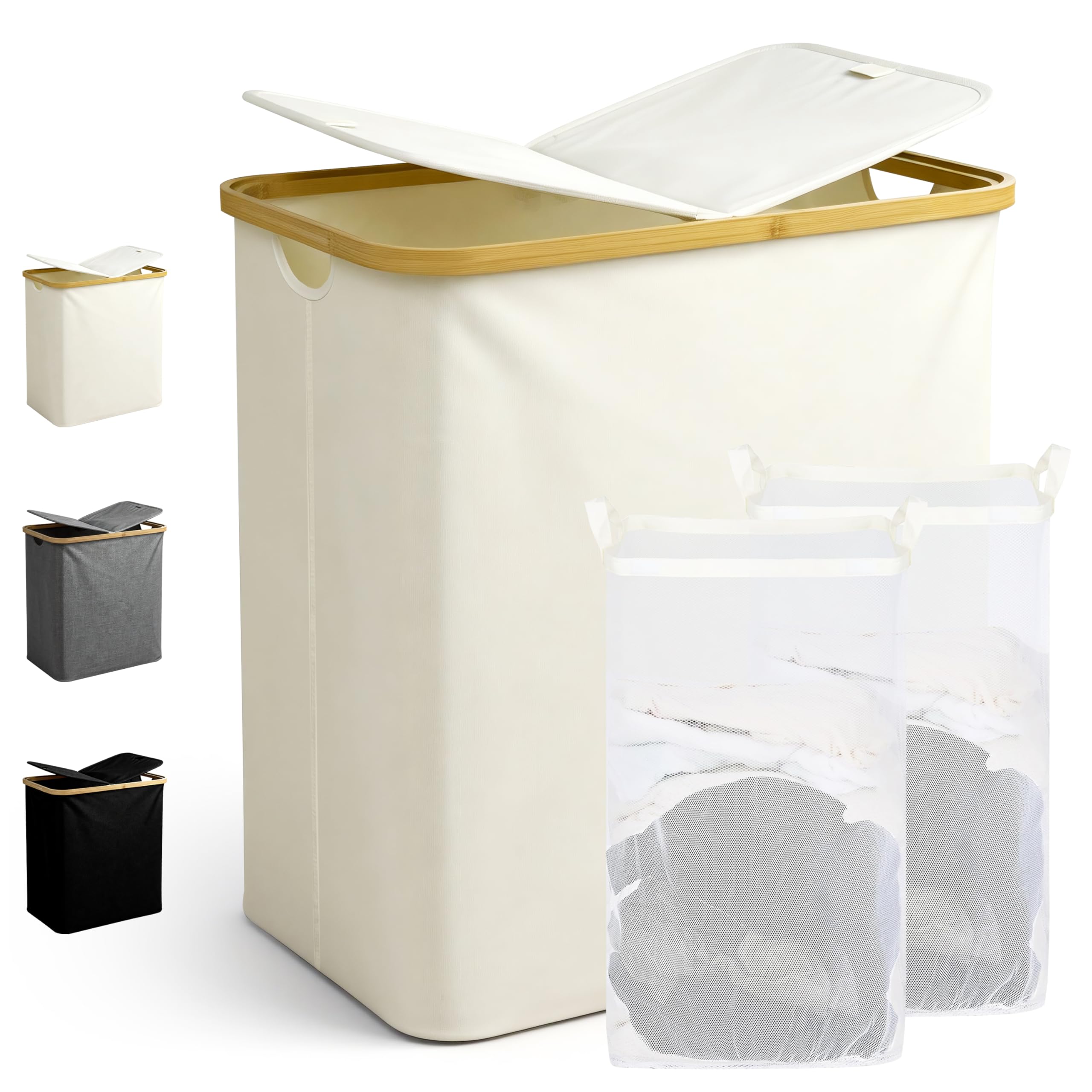 Panier à linge pliable 104 l crème pour éliminer le désordre en salle de bain