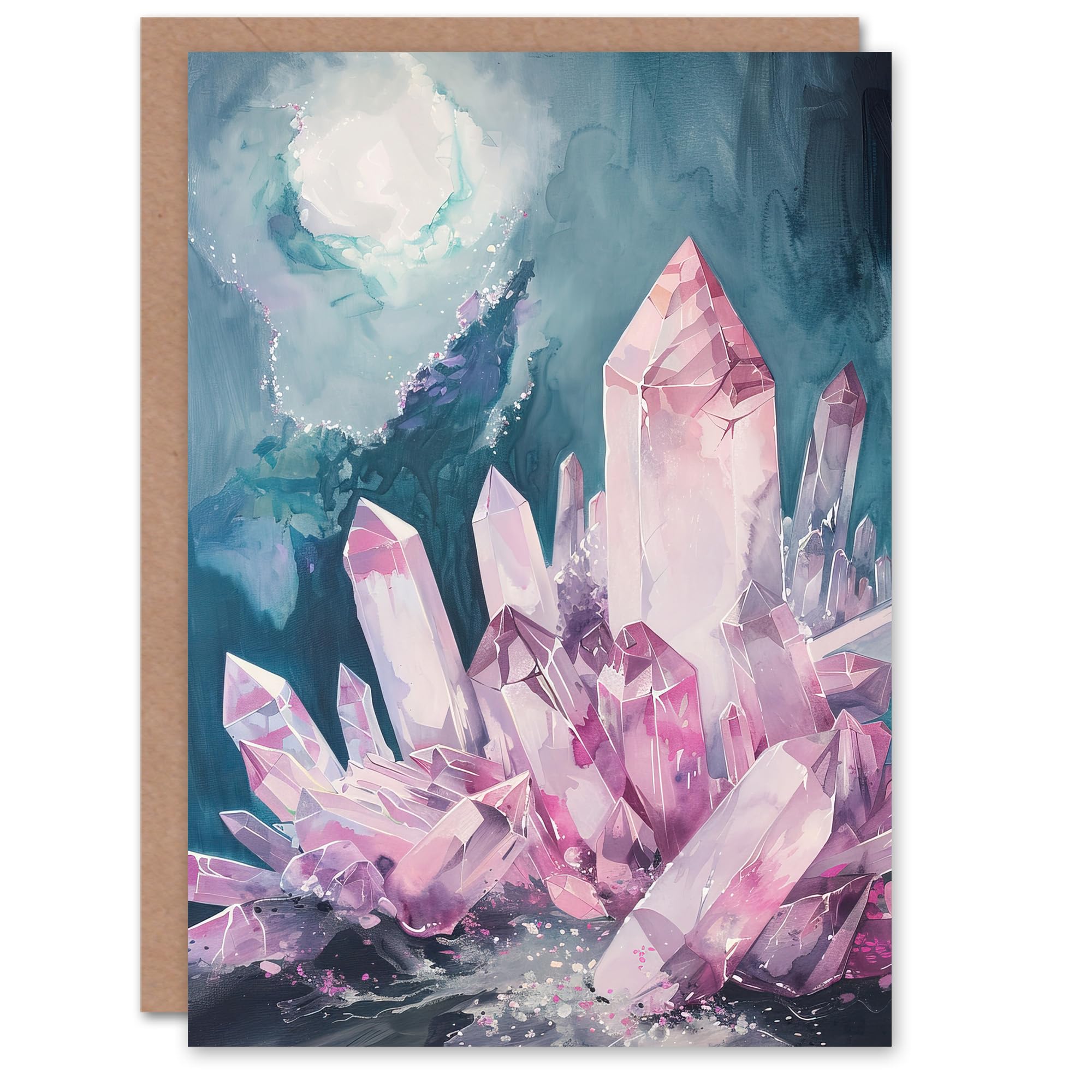 Artery8 - Greeting Card - Rose Quartz Crystal Pink Mystical Landscape - Birthday