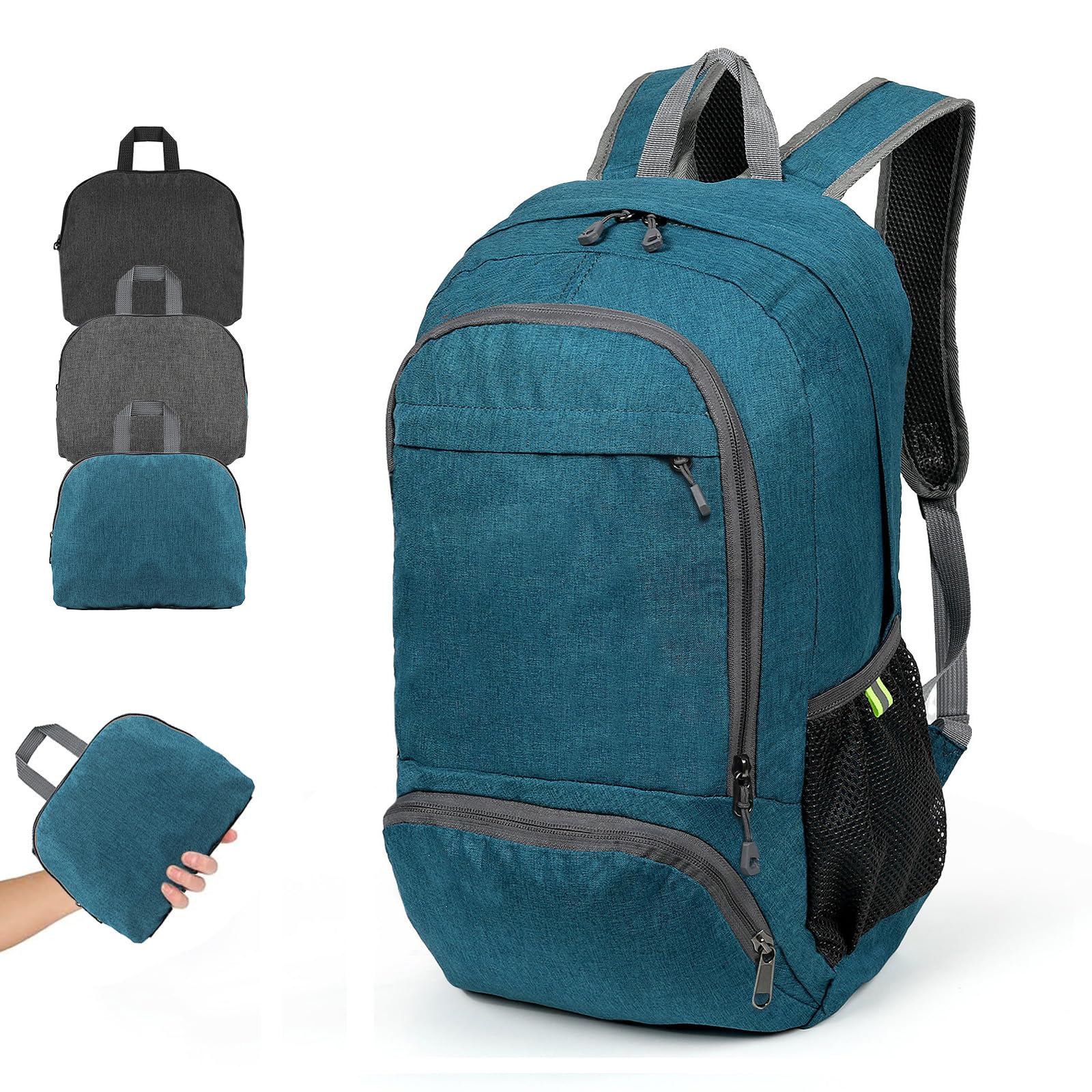 TANTOMI Ultra Lightweight Packable Backpack 25L - Foldable Hiking Daypack for Travel, Durable Camping Sports Bag & Carry On Essentials - Teal Blue