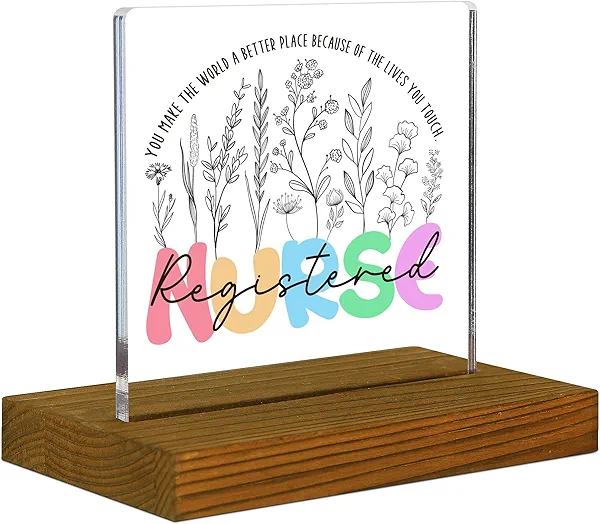 Registered Nurse Gifts Nurse Appreciation Gifts Nursing Student Graduation Gifts RN Nurse Desk Decor Nurses Week Day Gifts for Women Acrylic Desk Plaque Sign with Wood Stand - FSA001
