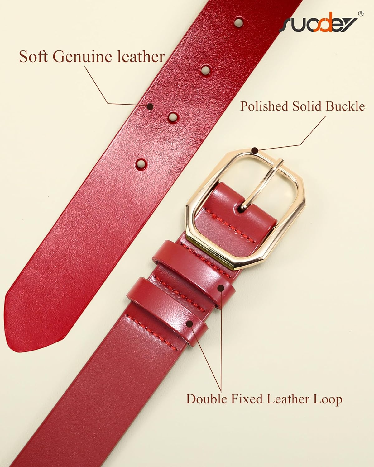 SUOSDEY Women Genuine Leather Belt for Jeans Pants with Stylish Solid Buckle, Waist Belt for Ladies, Width 1.3" - Image 3