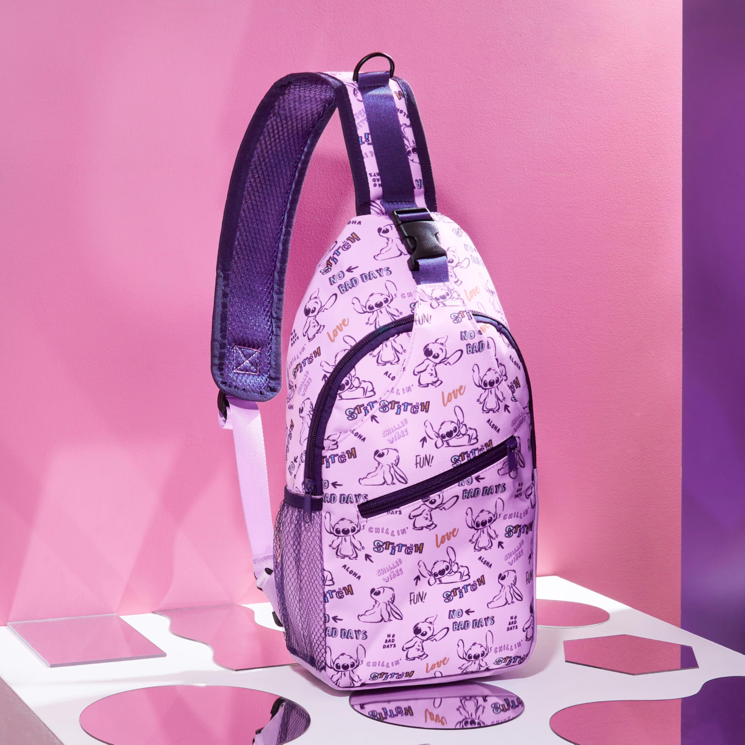 Disney Stitch Borsa Tracolla Bambina, Zaino Monospalla Sling Bag Casual, Borsetta Ragazza con Multitasche e Chiusura Zip