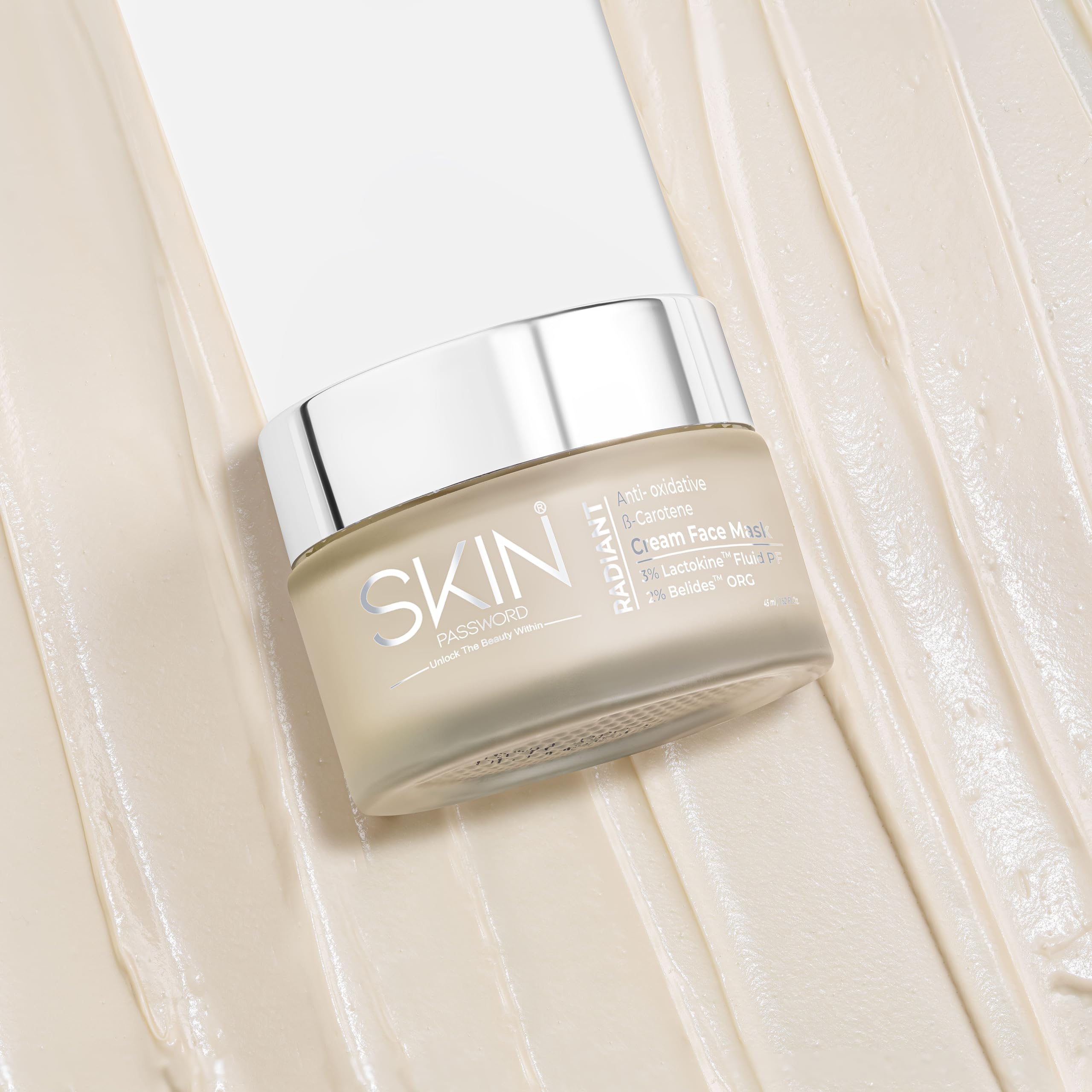 Radiant Cream Face Pack - Brightens Skin, Removes Tan & Protects from UV Damage | 3% Lactokine™ Fluid PF 2% Belides ORG™ | ProVitamin A & β-Carotene for Radiant Complexion | 45 ml